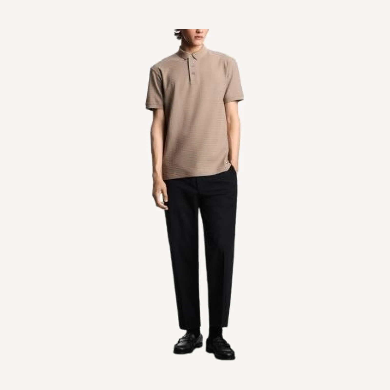 Emporio Armani Textured Allover Geometric Square Jacquard Motif Polo Shirt