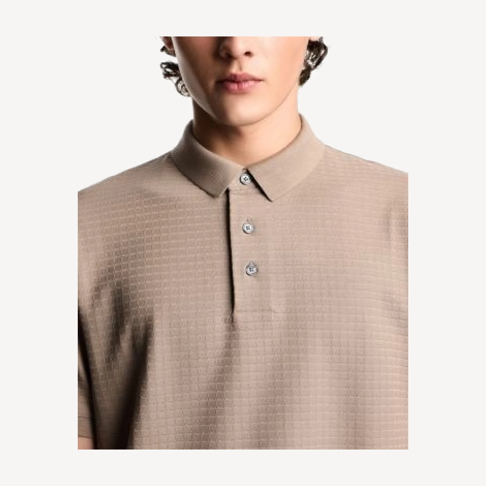 Emporio Armani Textured Allover Geometric Square Jacquard Motif Polo Shirt