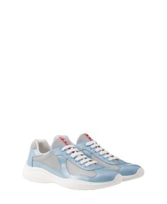 Prada Men's Patent Leather and Technical Fabric America's Cup Sneakers in Sky Blue