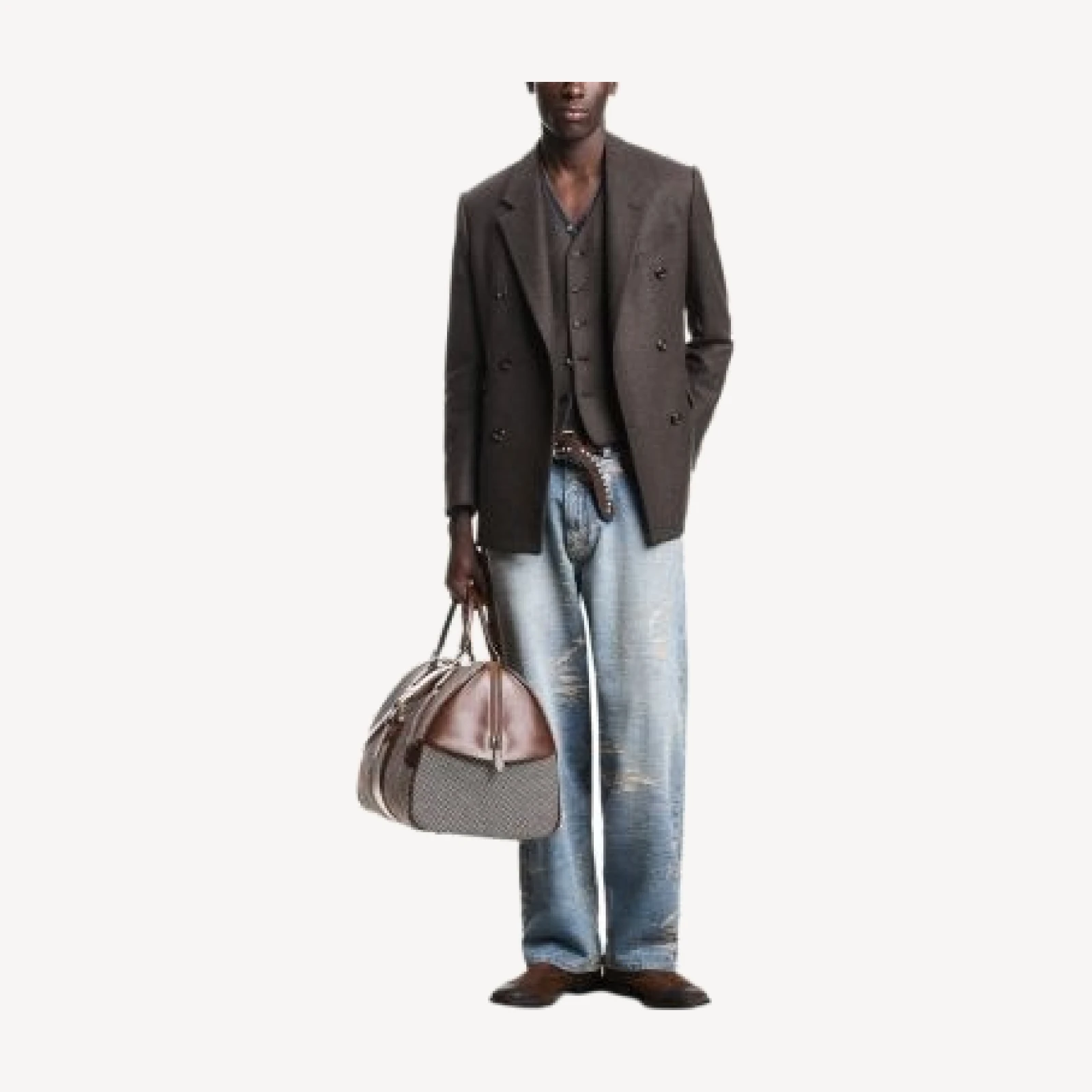 Emporio Armani Stone Washed Oversized Fit Jeans in Light Blue Denim