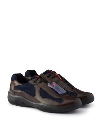 Prada Men's America's Cup Original Sneakers in Brushed Leather and Bike Fabric