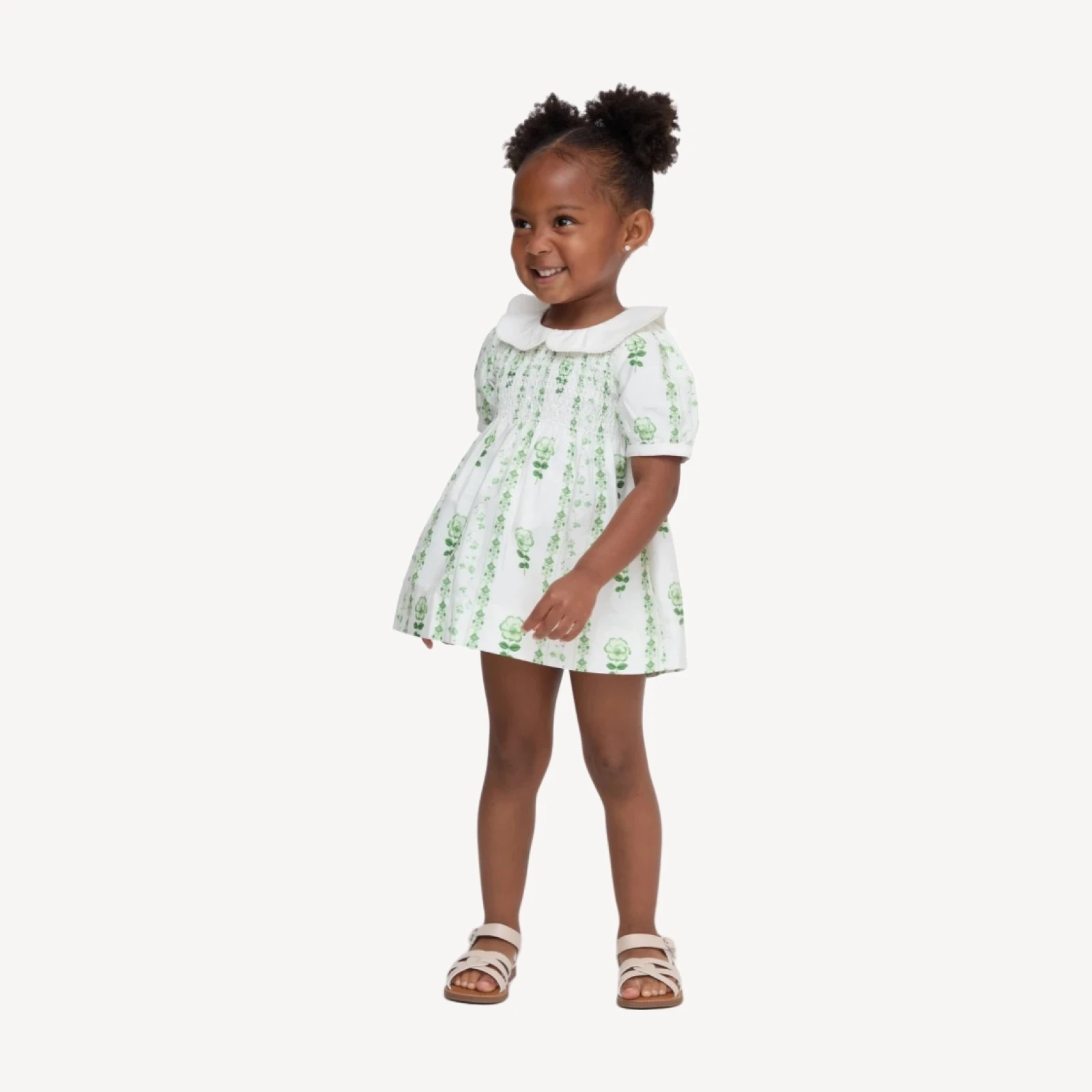 The Tiny Mina Nap Dress - White/Green Arcadia Border