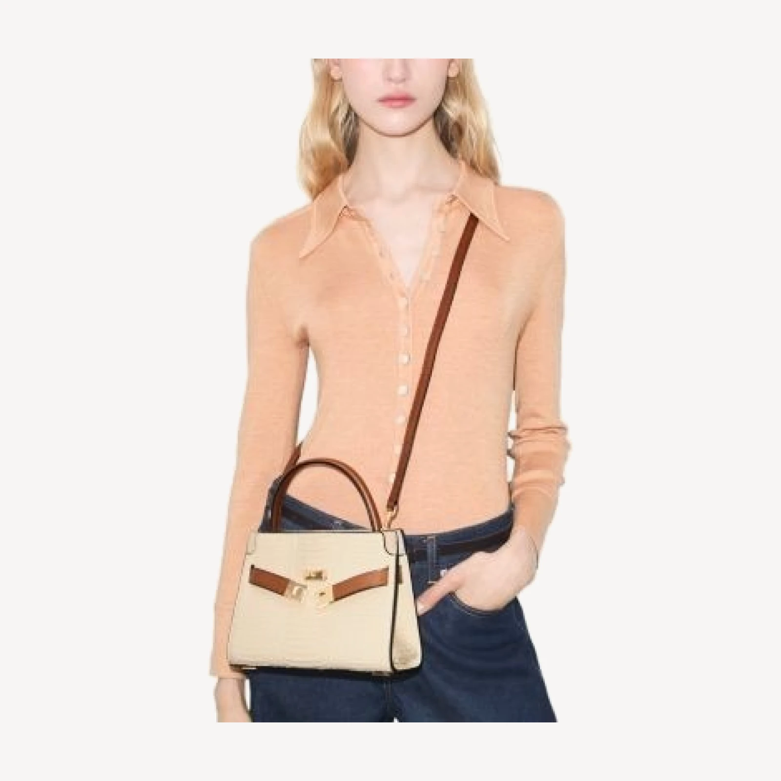 Tory Burch Lee Radziwill Snake Embossed Leather Crossbody Bag