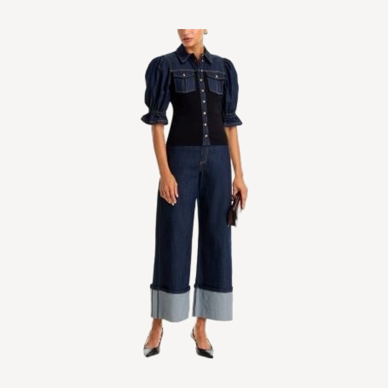 Cinq a Sept Lyric Indigo Ponte Puff Sleeve Blouse