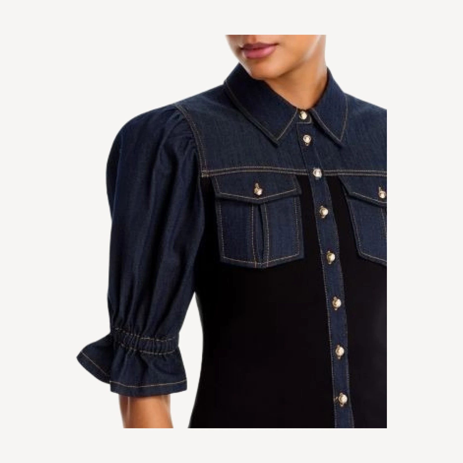Cinq a Sept Lyric Indigo Ponte Puff Sleeve Blouse