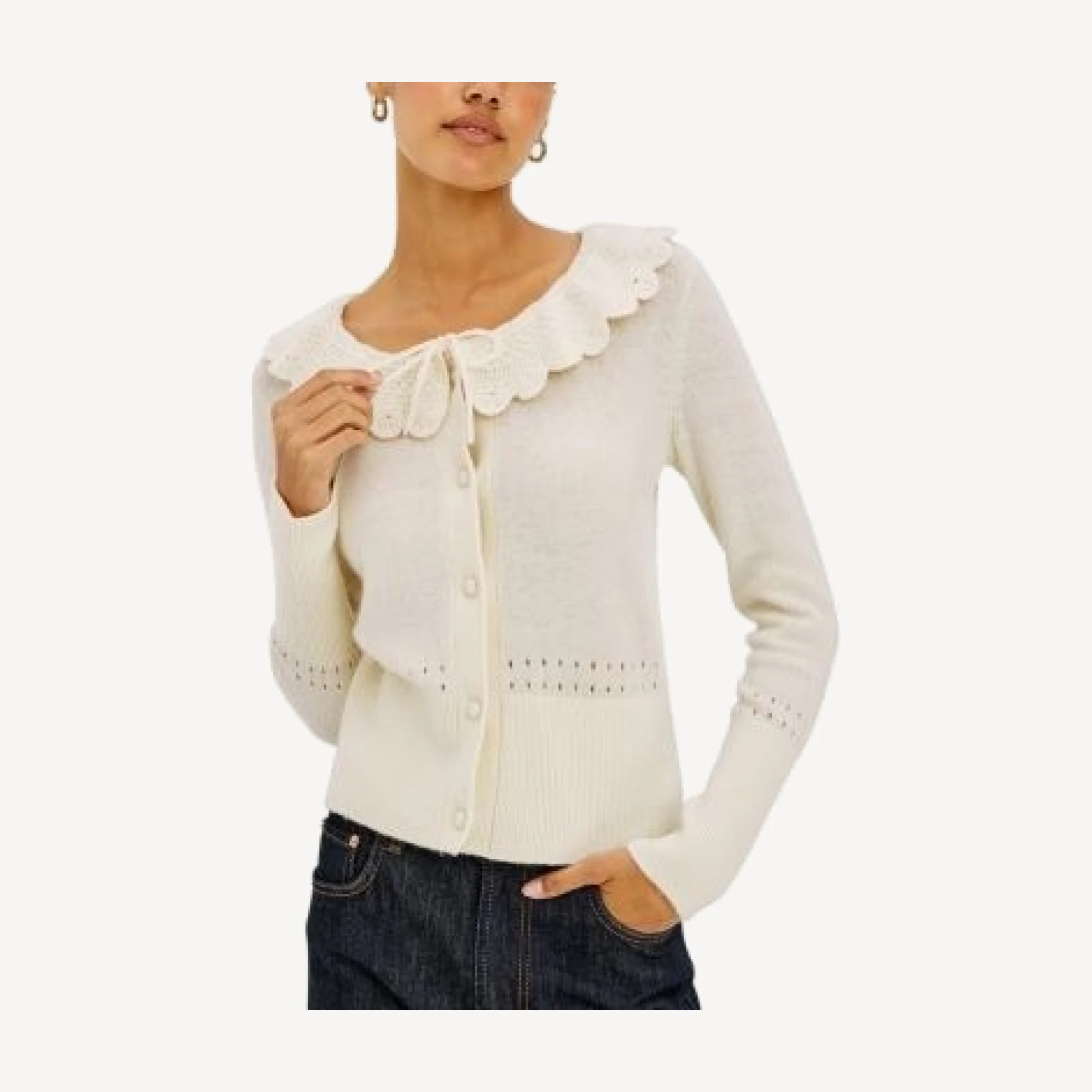 Rails Wendy Cotton, Wool & Cashmere Blend Scalloped Collar Cardigan