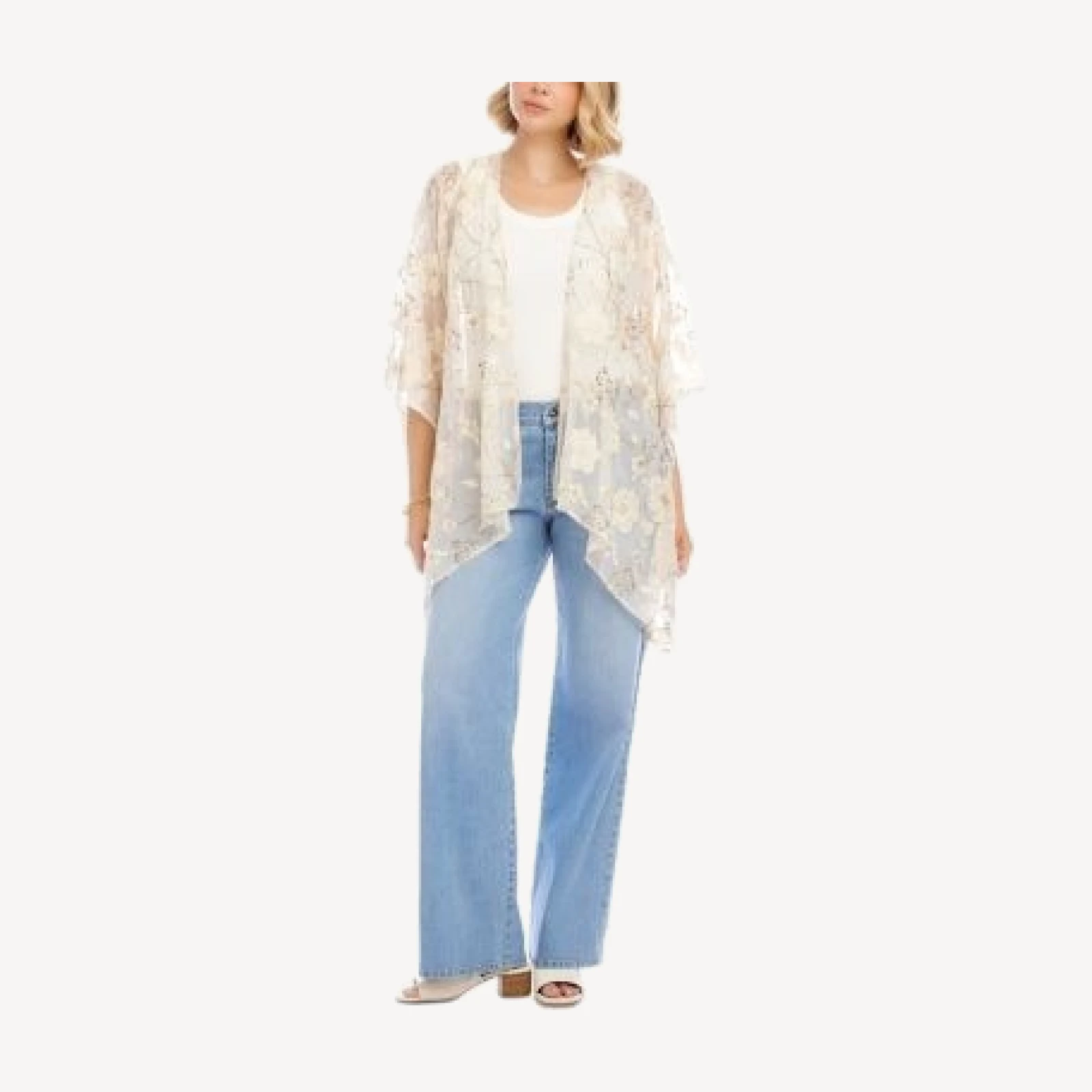 Karen Kane Floral Embroidered Open Front Jacket