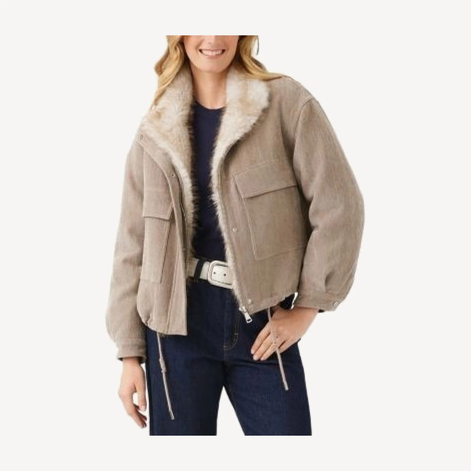 Karen Kane Faux Fur Trim Bomber Jacket