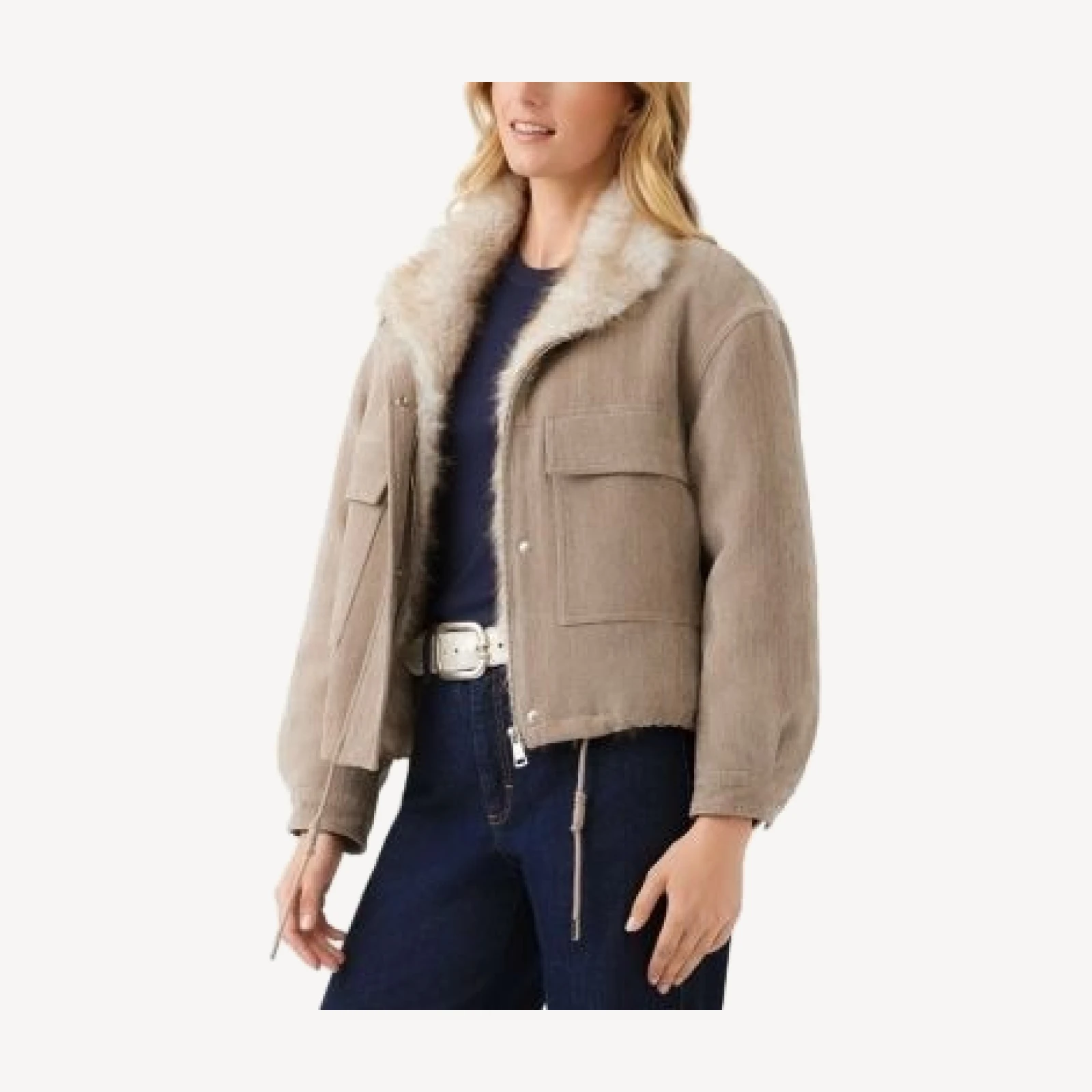 Karen Kane Faux Fur Trim Bomber Jacket