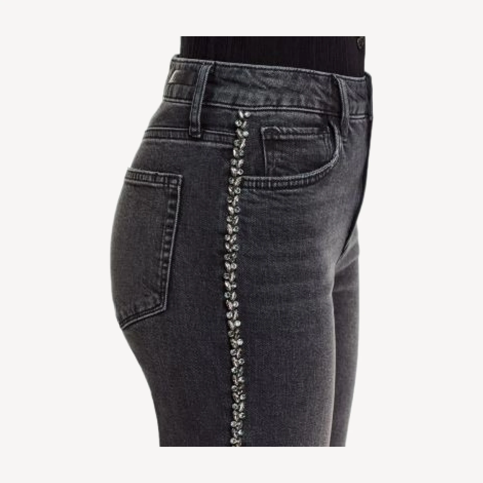 Paige Mason Embellished Mid Rise Ankle Straight Jeans in Black