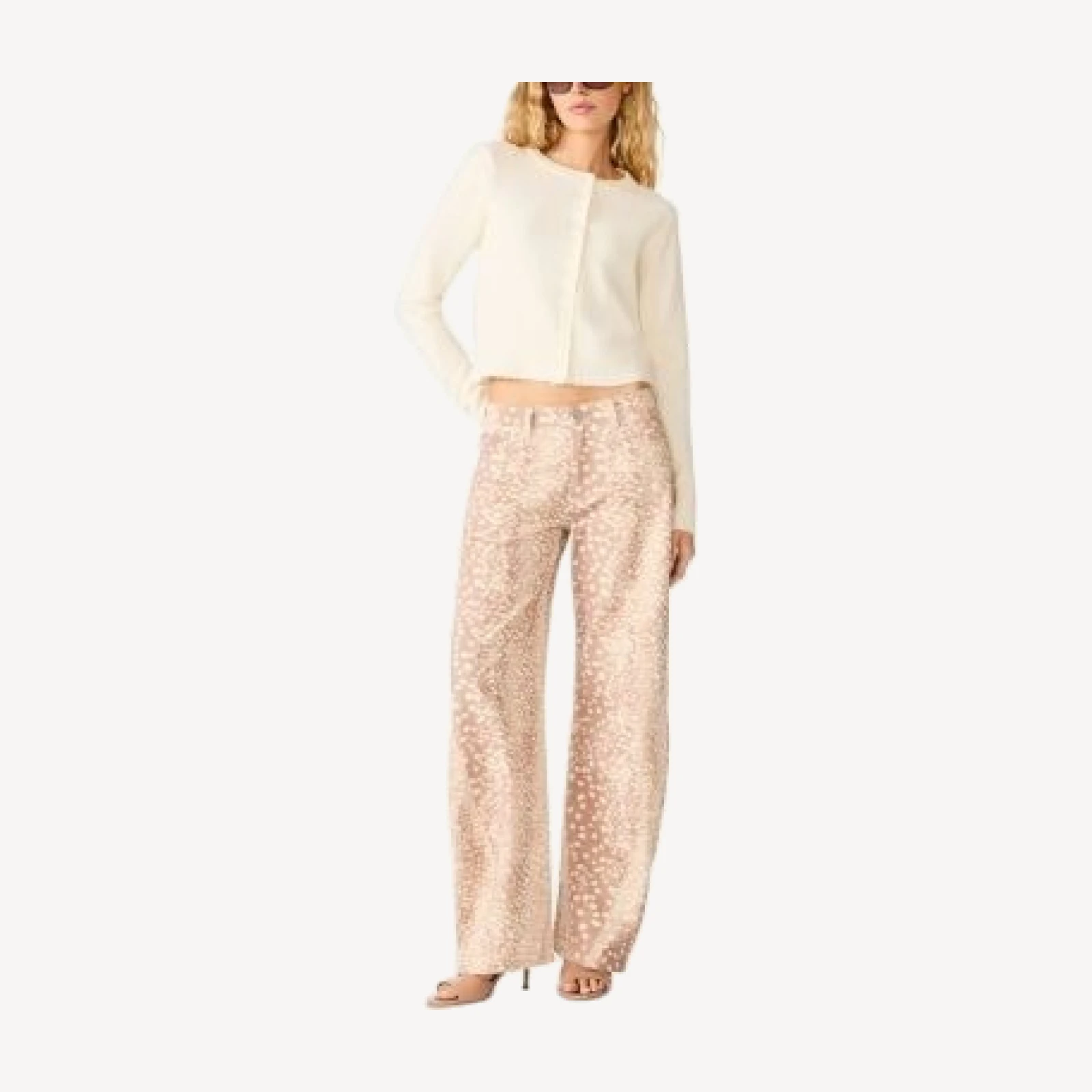 Steve Madden The Bleecker Printed High Rise Wide Leg Jeans in Light Oak