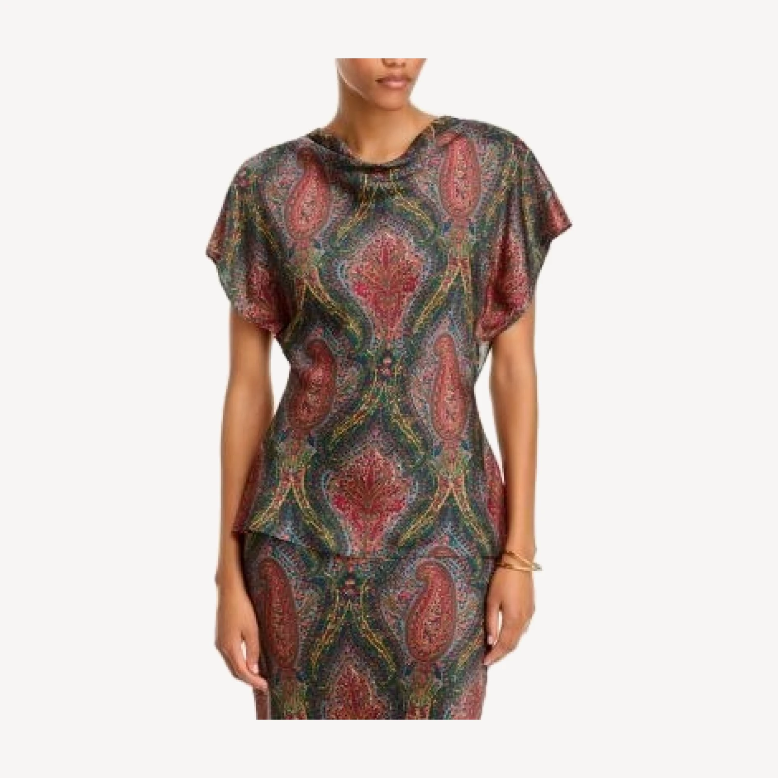 Veronica Beard Redgrave Cowl Neck Short Sleeve Top