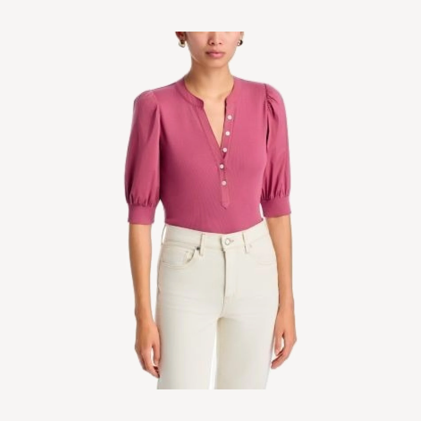 Veronica Beard Coralee Puff Sleeve Ribbed Top