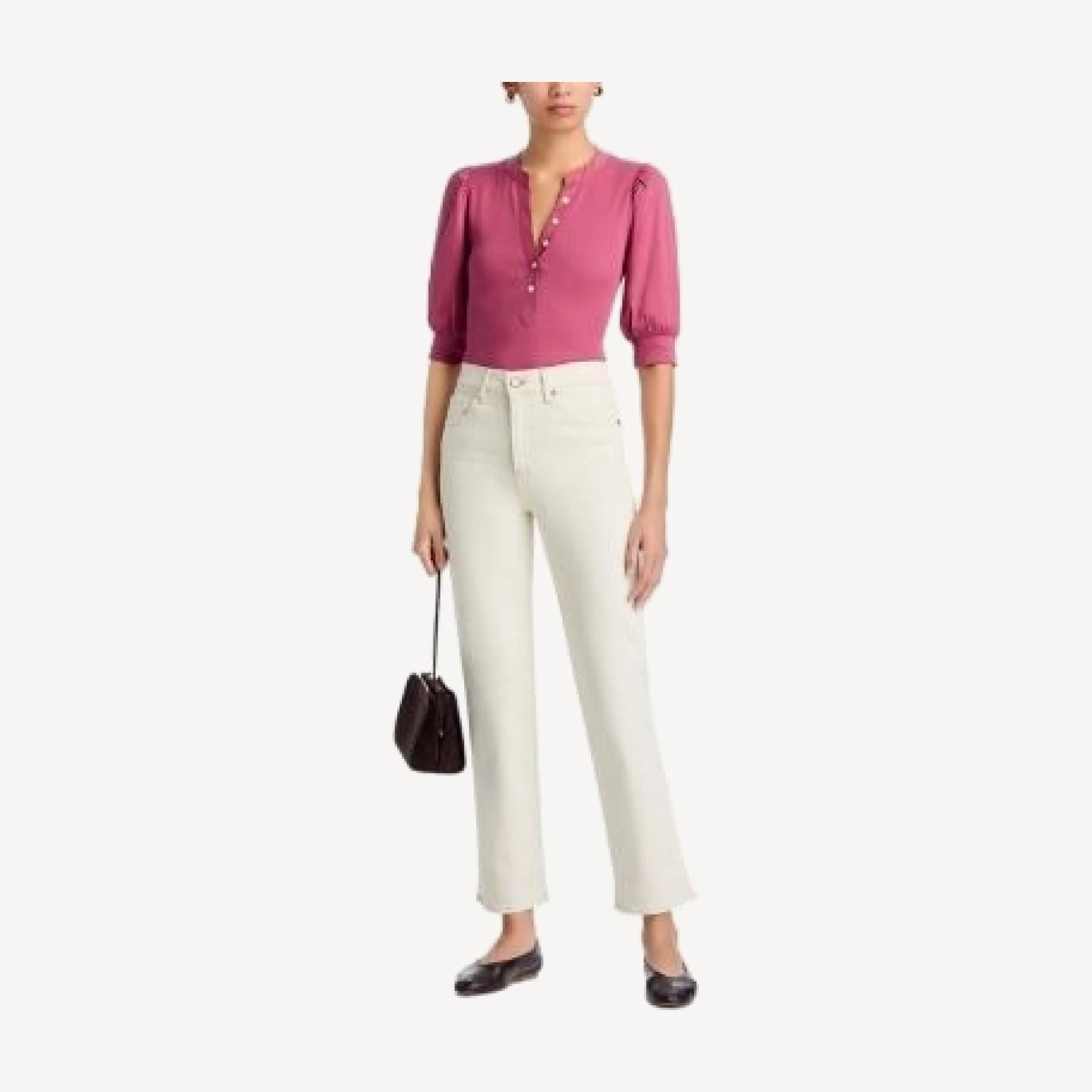 Veronica Beard Coralee Puff Sleeve Ribbed Top