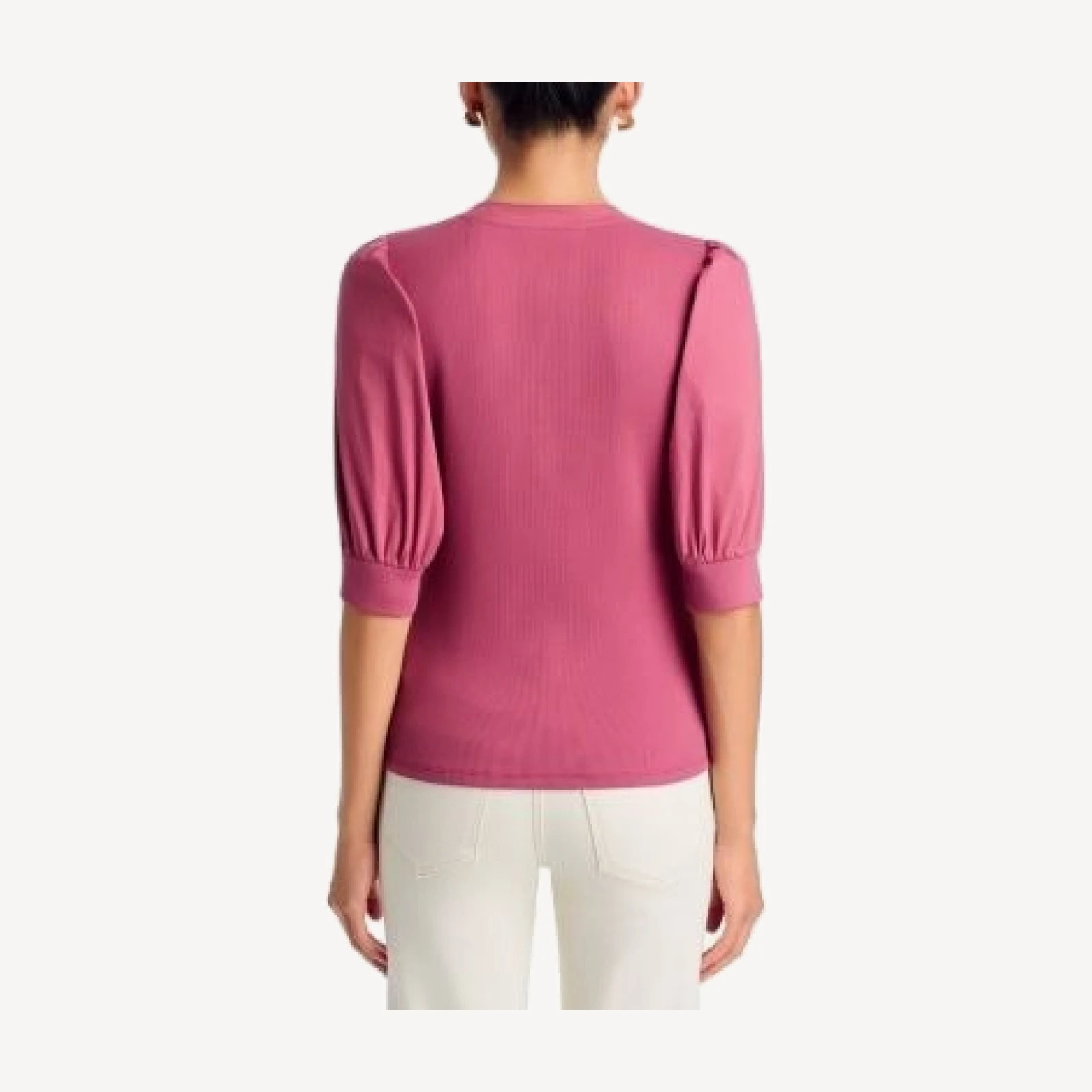 Veronica Beard Coralee Puff Sleeve Ribbed Top