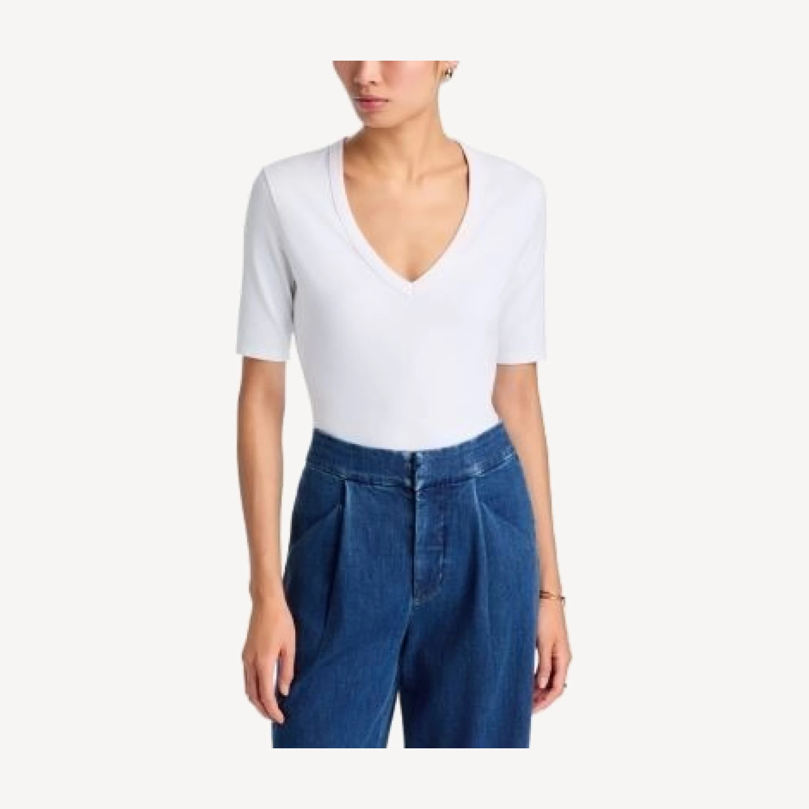 Veronica Beard Brightwyn V Neck Cotton Stretch Top