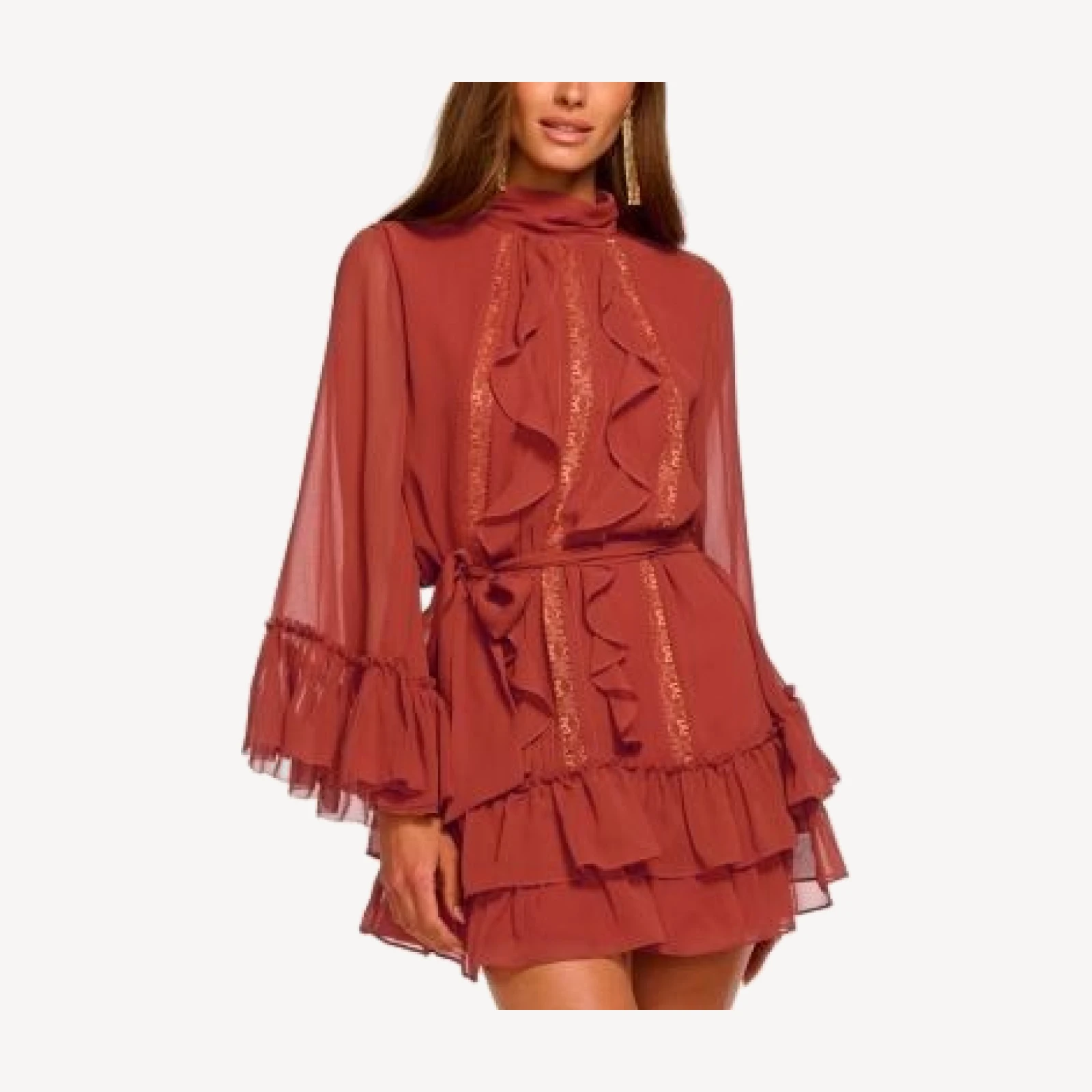 Ramy Brook Claudia Ruffle Tie Waist Mini Dress