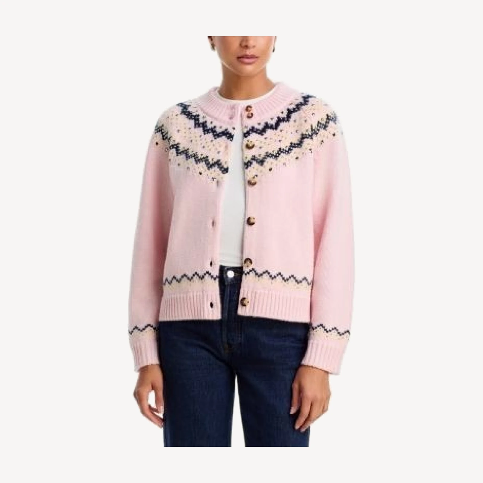 rag & bone Fallon Crewneck Studded Fair Isle Cardigan