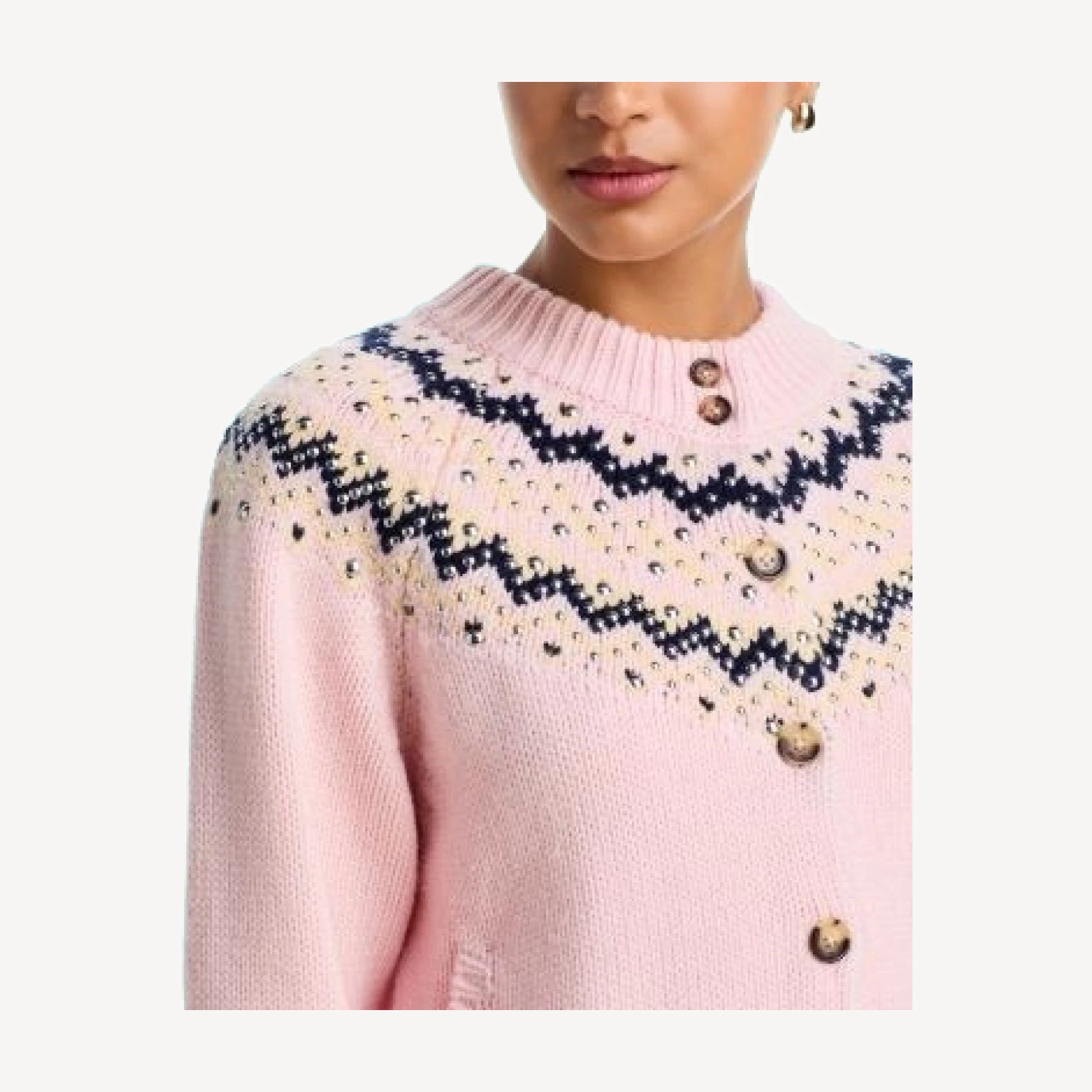 rag & bone Fallon Crewneck Studded Fair Isle Cardigan