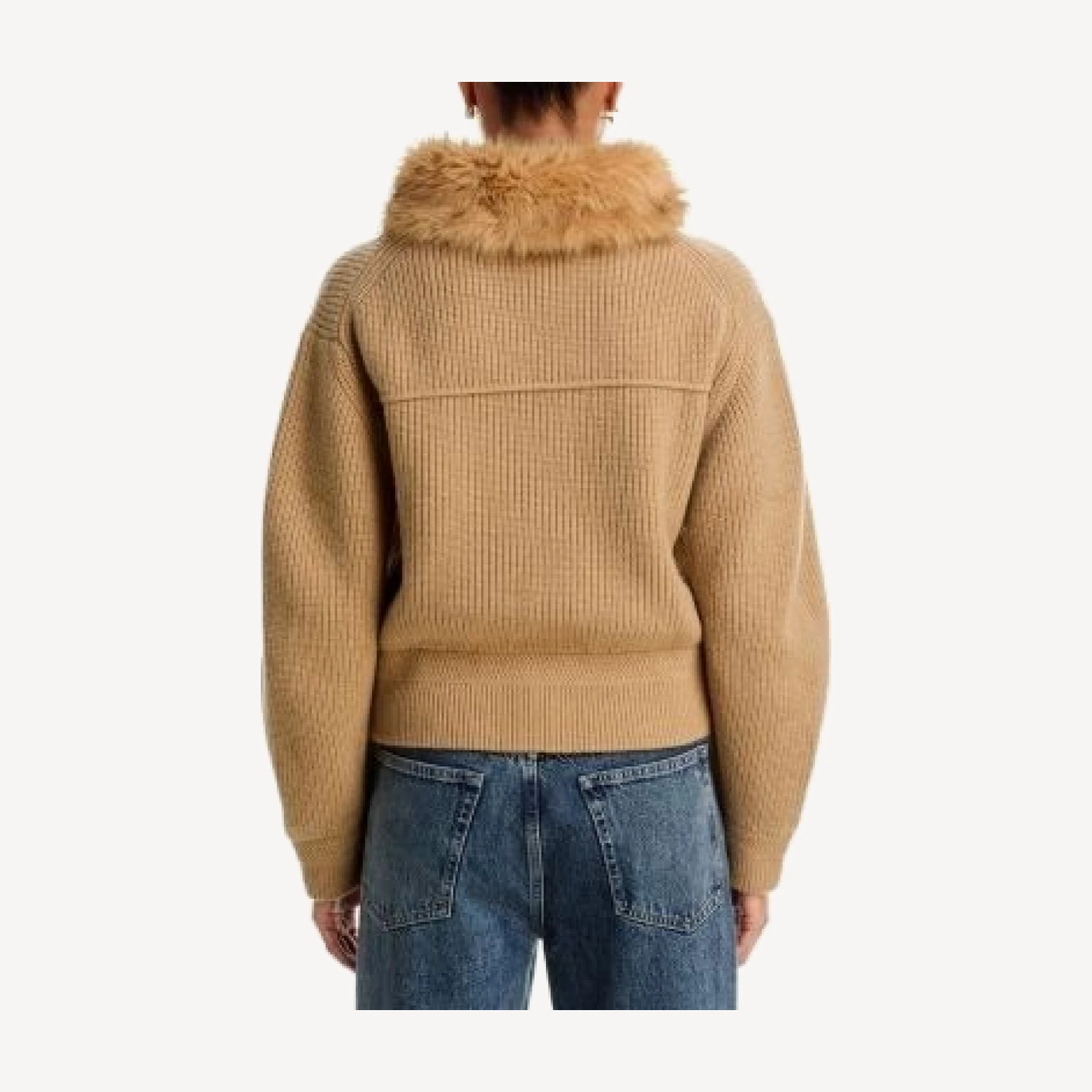 rag & bone Amelia Wool & Faux Fur Ribbed Zip Cardigan