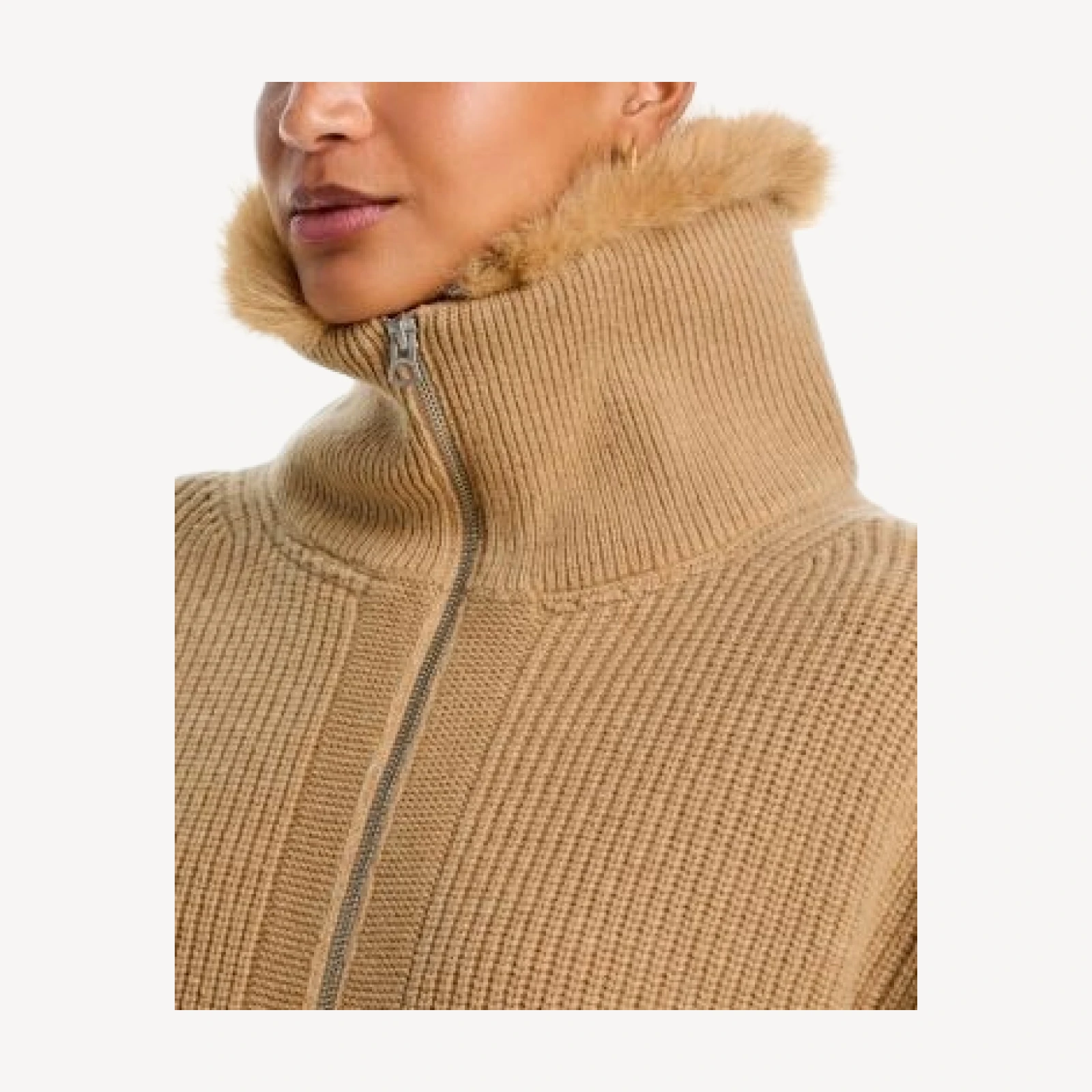 rag & bone Amelia Wool & Faux Fur Ribbed Zip Cardigan