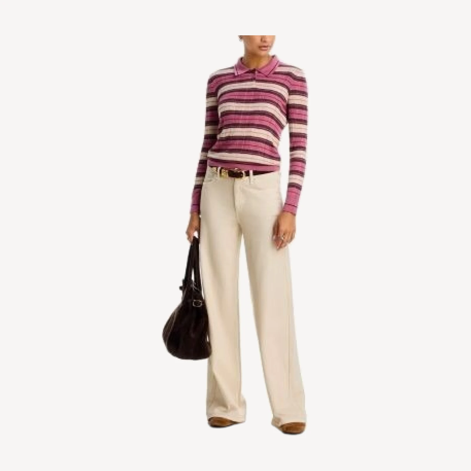 rag & bone Teresa Silk Blend Striped Ribbed Polo Sweater