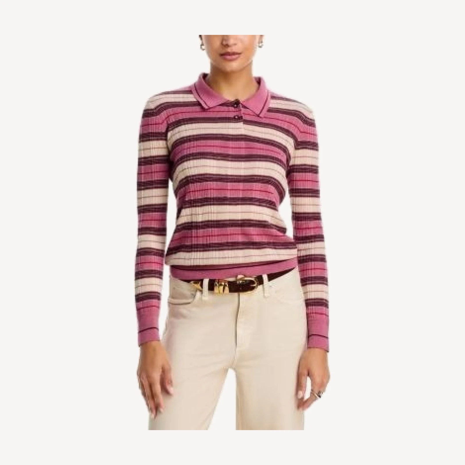 rag & bone Teresa Silk Blend Striped Ribbed Polo Sweater