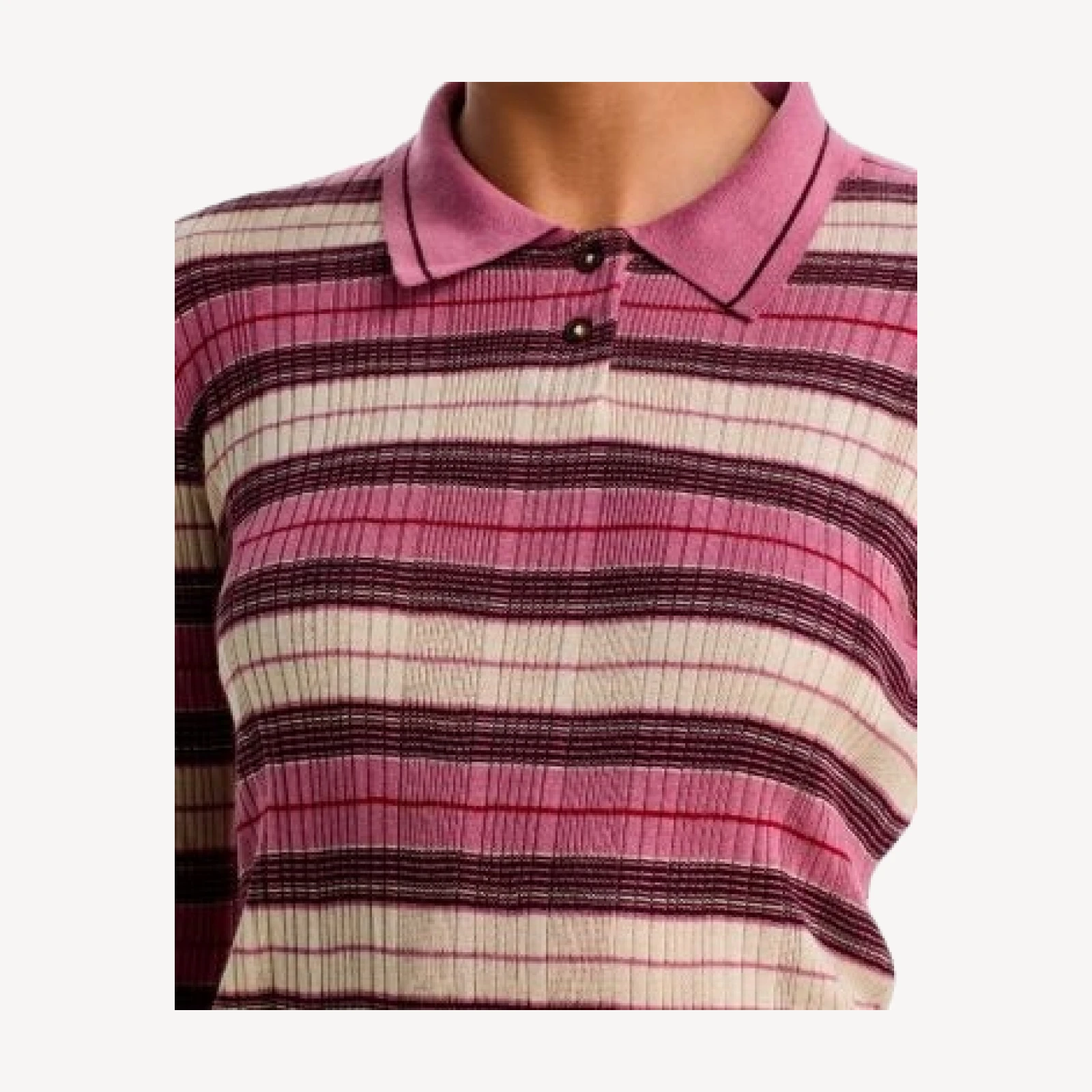 rag & bone Teresa Silk Blend Striped Ribbed Polo Sweater