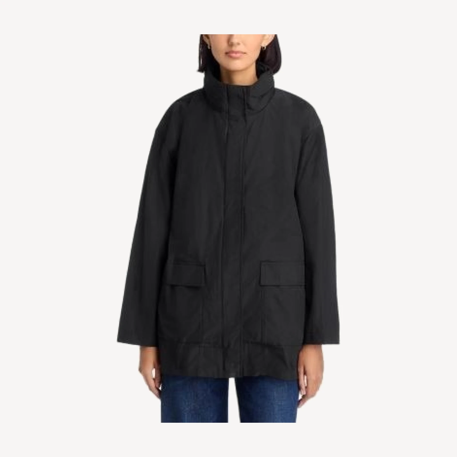 Eileen Fisher Stand Collar Hidden Hood Coat