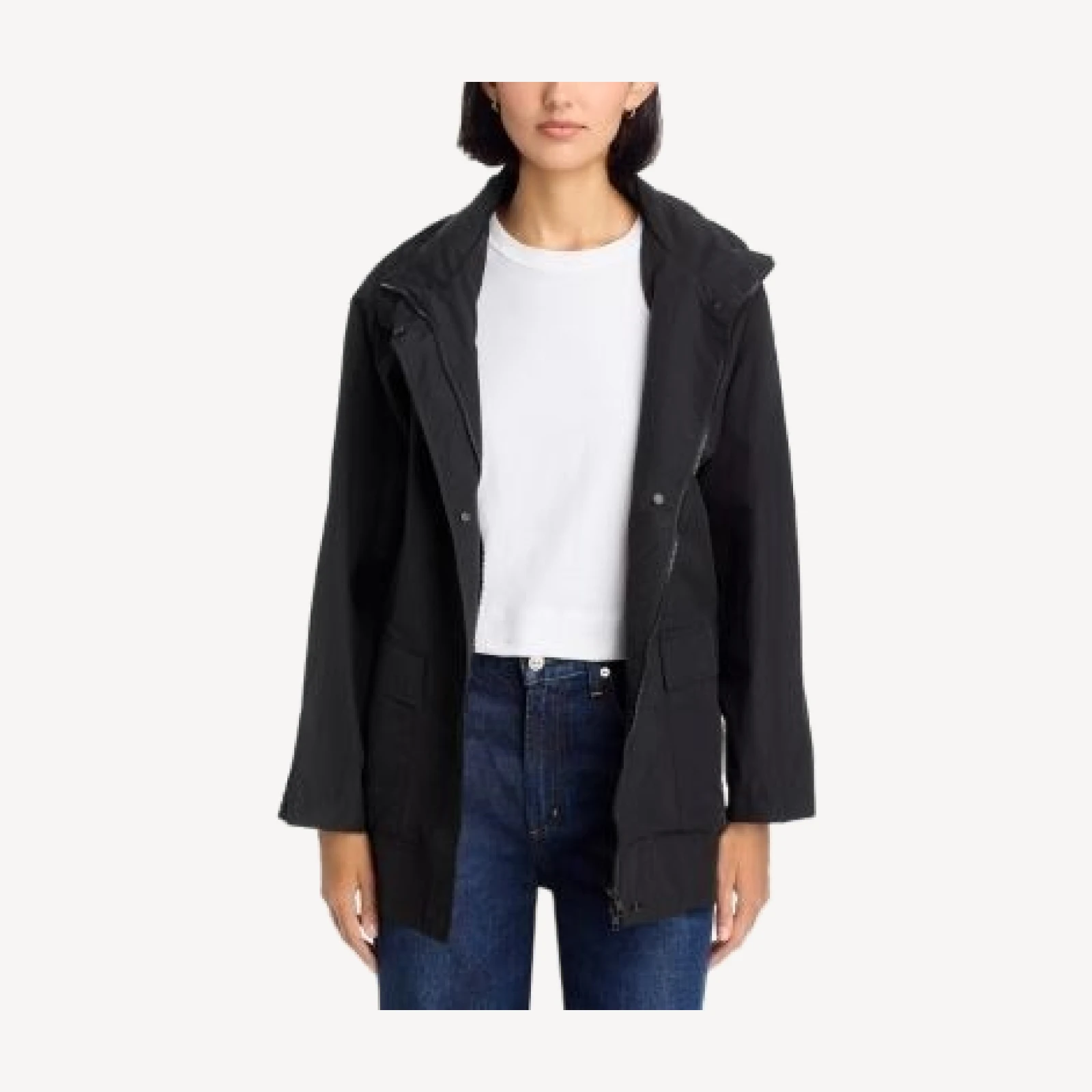 Eileen Fisher Stand Collar Hidden Hood Coat
