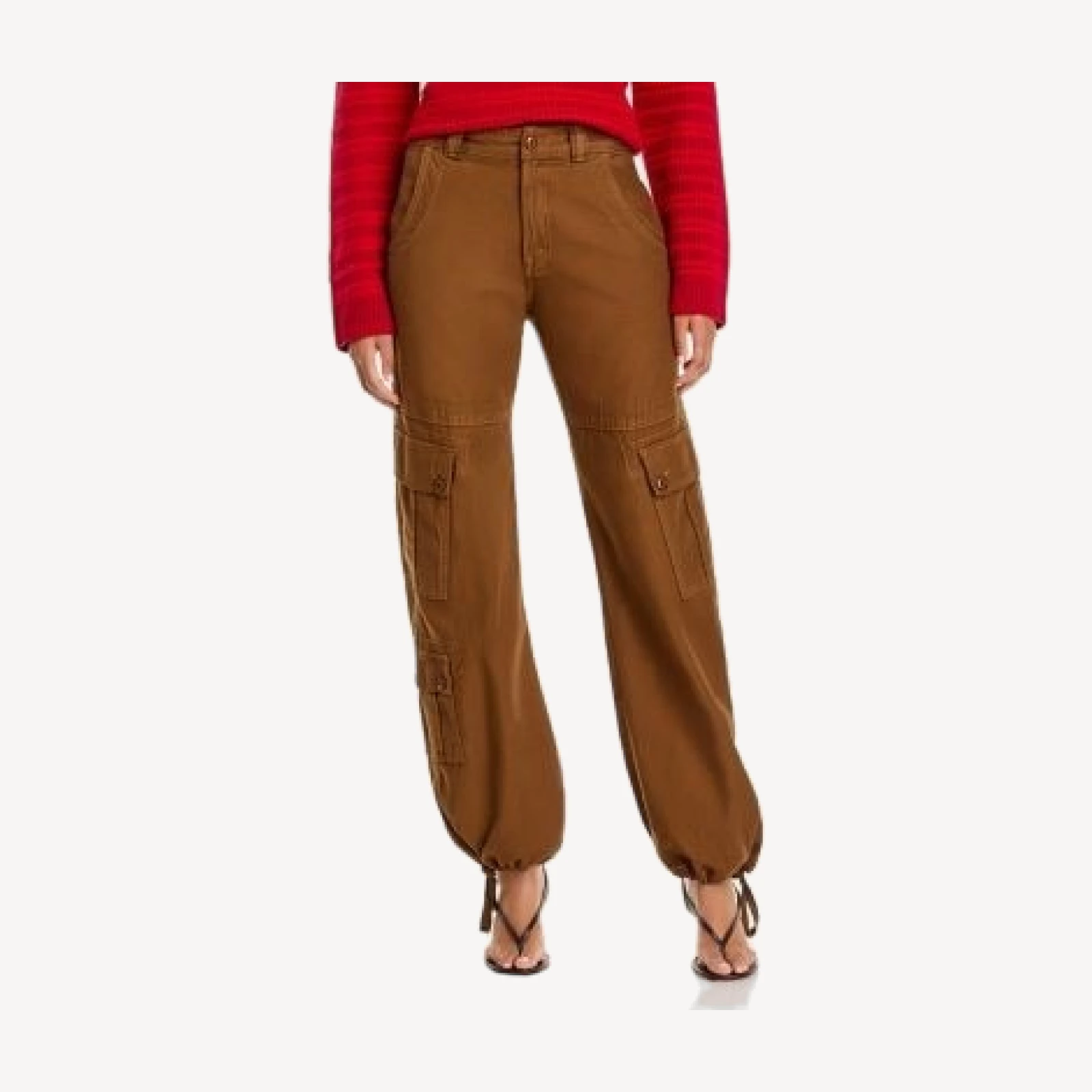 Mother Cotton Mid Rise Tie Hem Cargo Pants