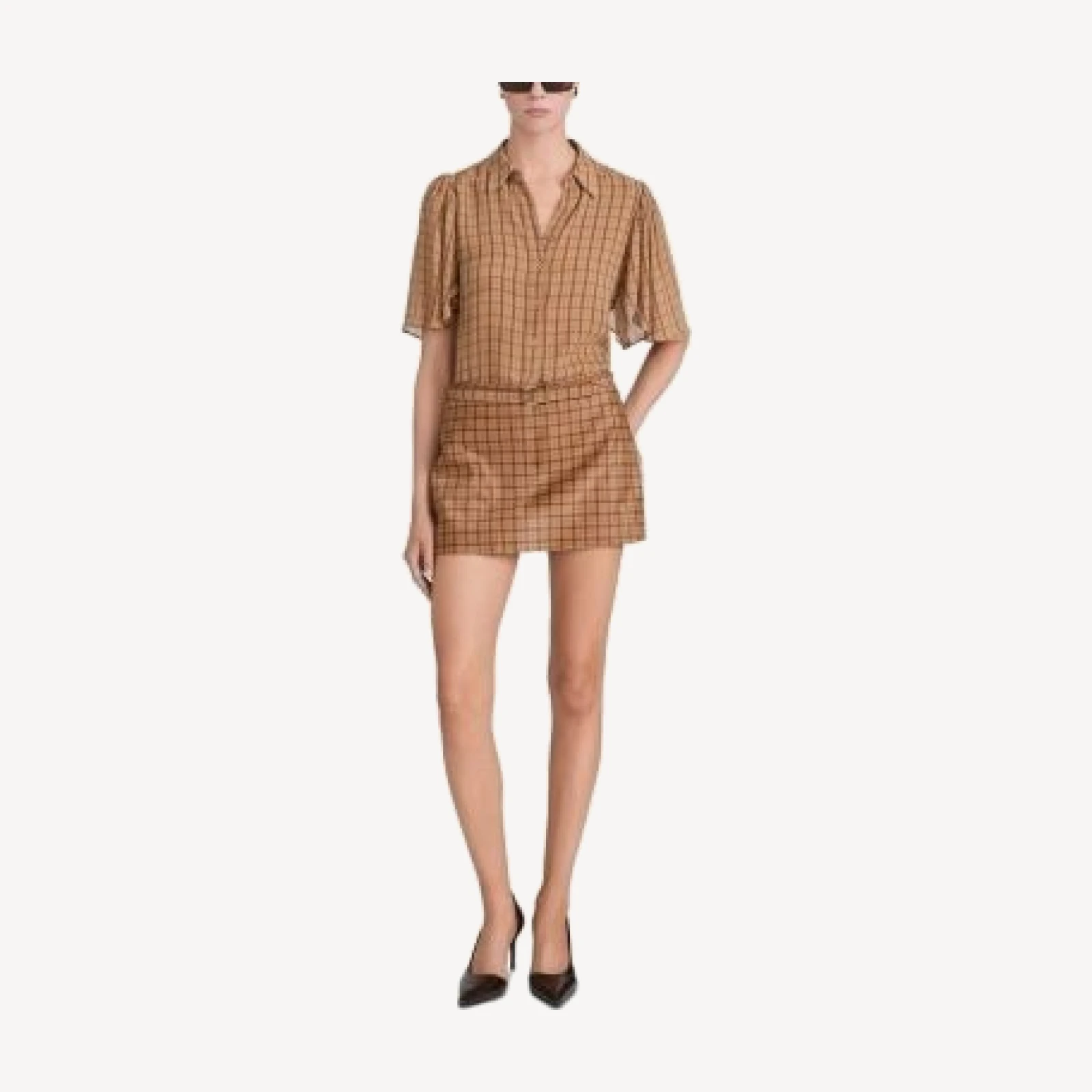 Frame The Calf Hair Plaid Belted Mini Skirt