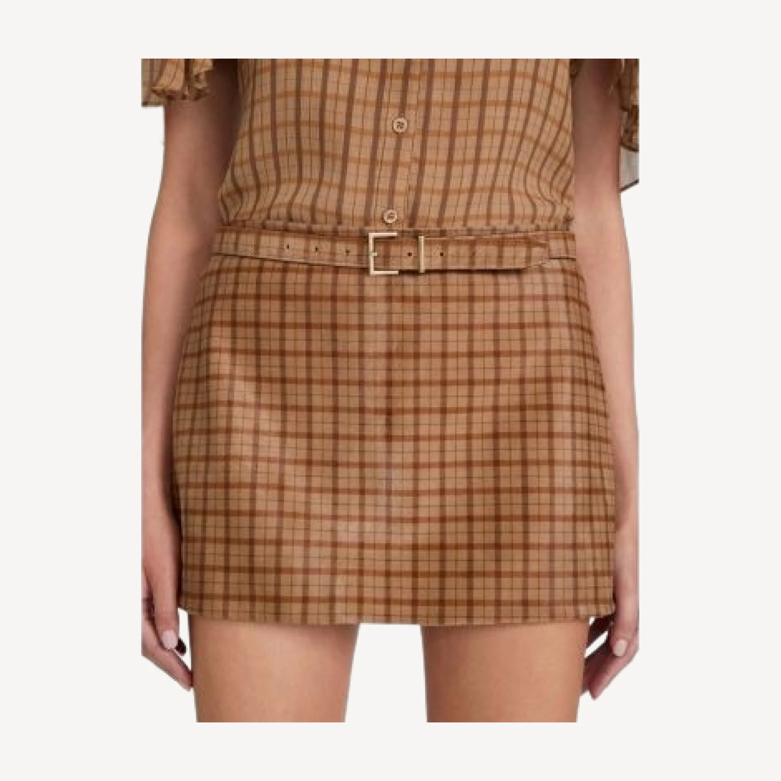 Frame The Calf Hair Plaid Belted Mini Skirt