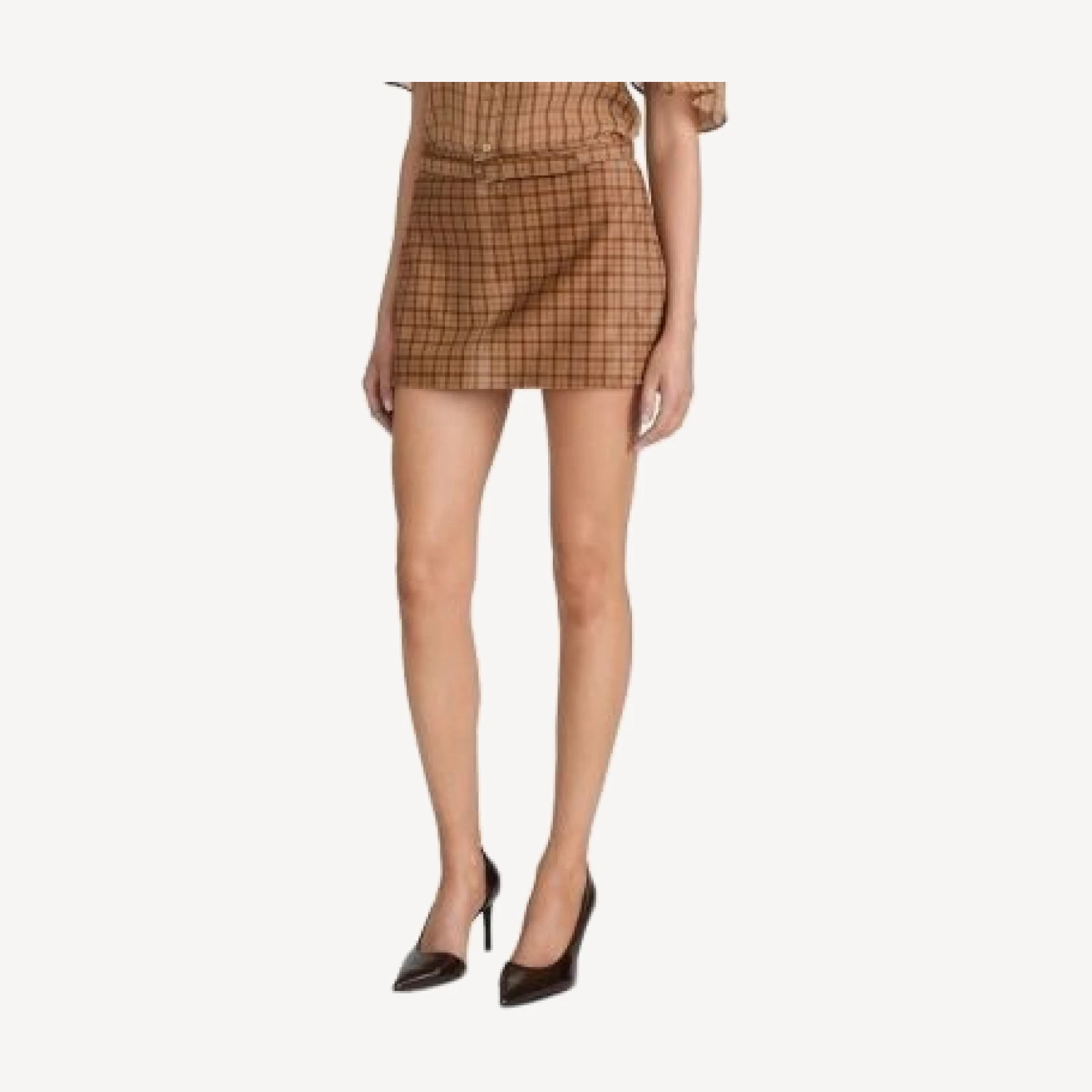 Frame The Calf Hair Plaid Belted Mini Skirt