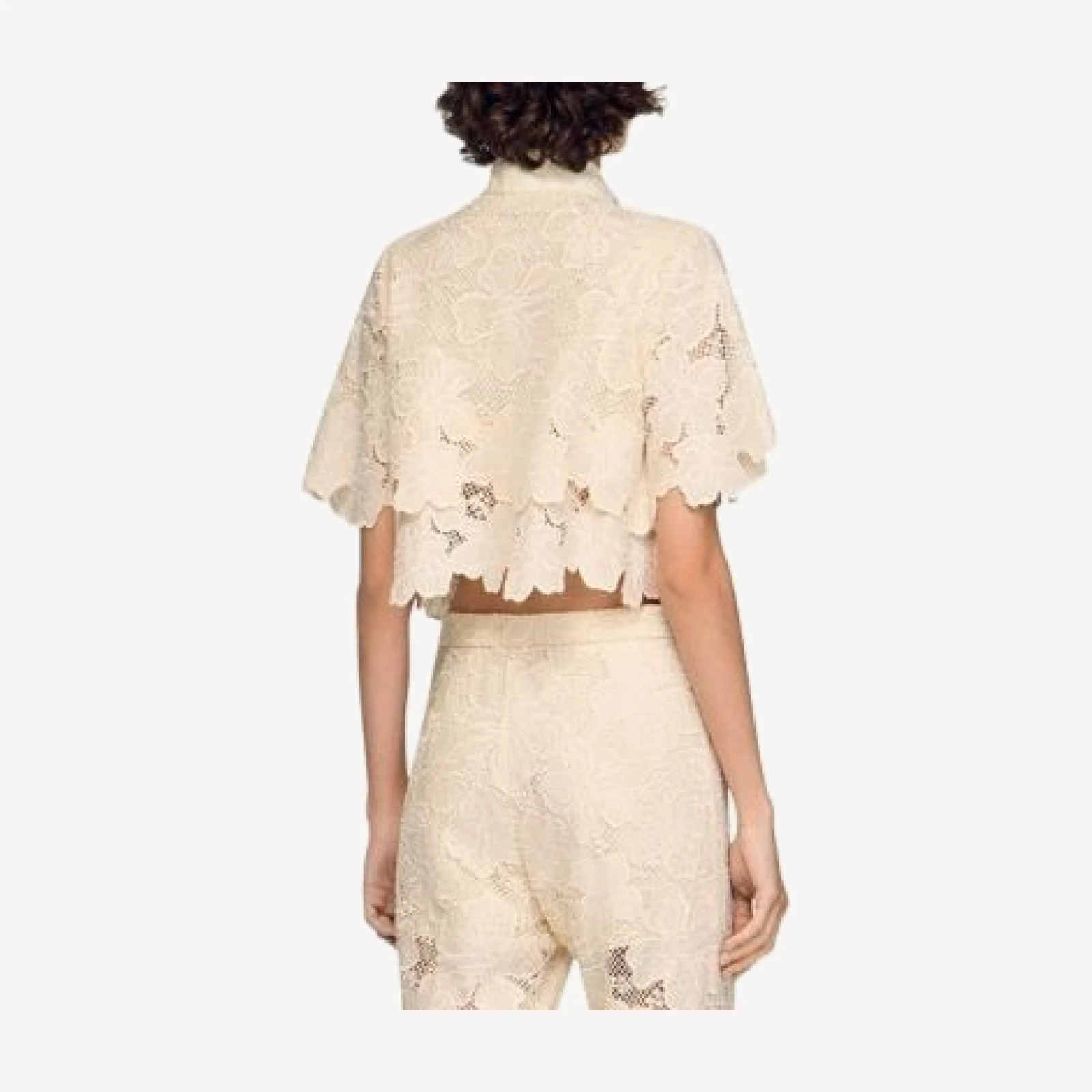 Sandro Ame Cropped Floral Guipure Lace Shirt
