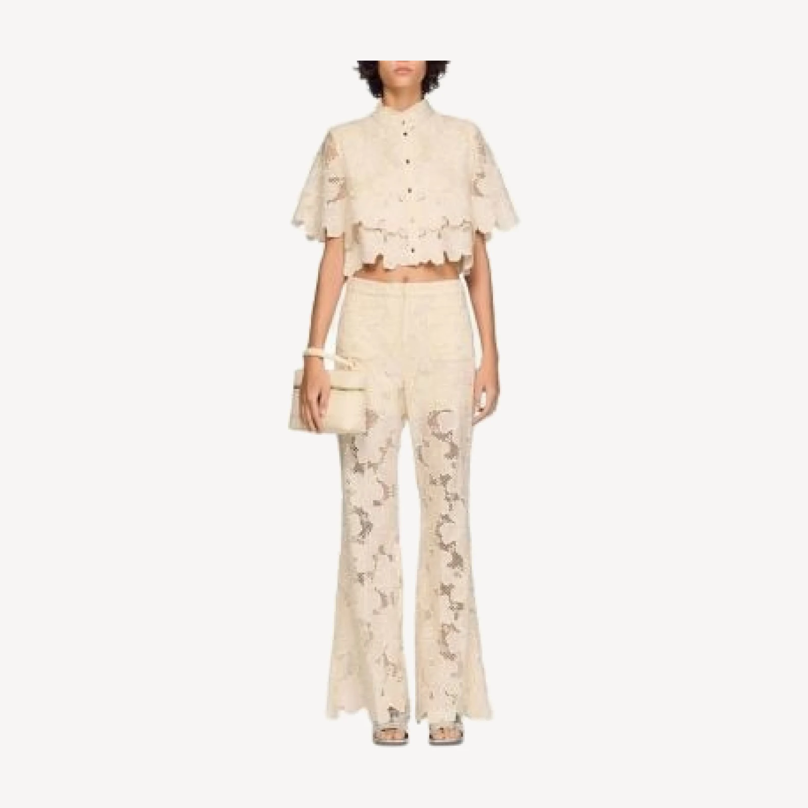 Sandro Ame Cropped Floral Guipure Lace Shirt