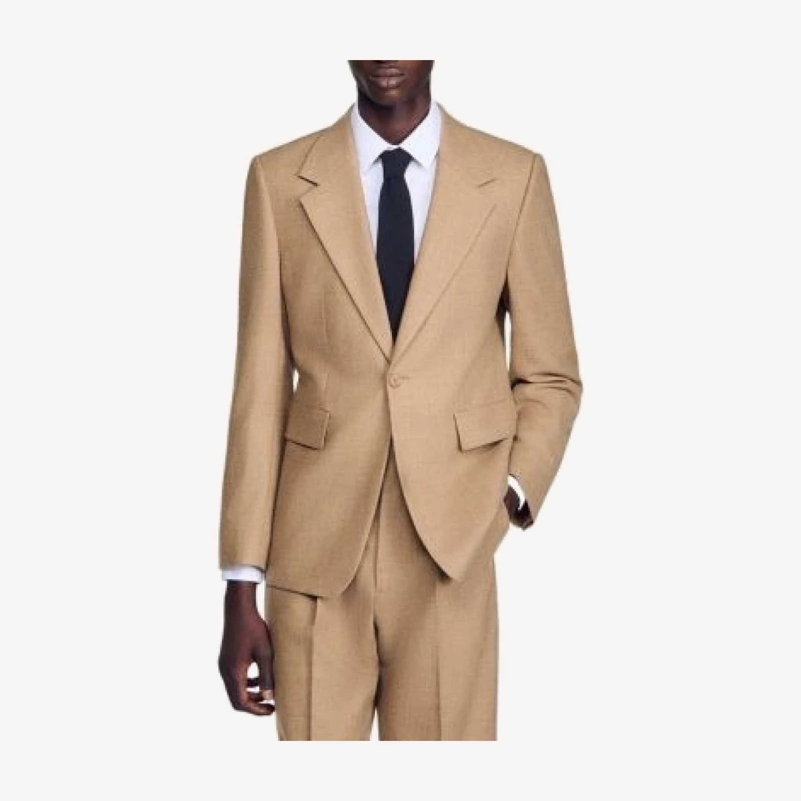 Sandro Wool Mode Flannel Wide Fit Suit Jacket