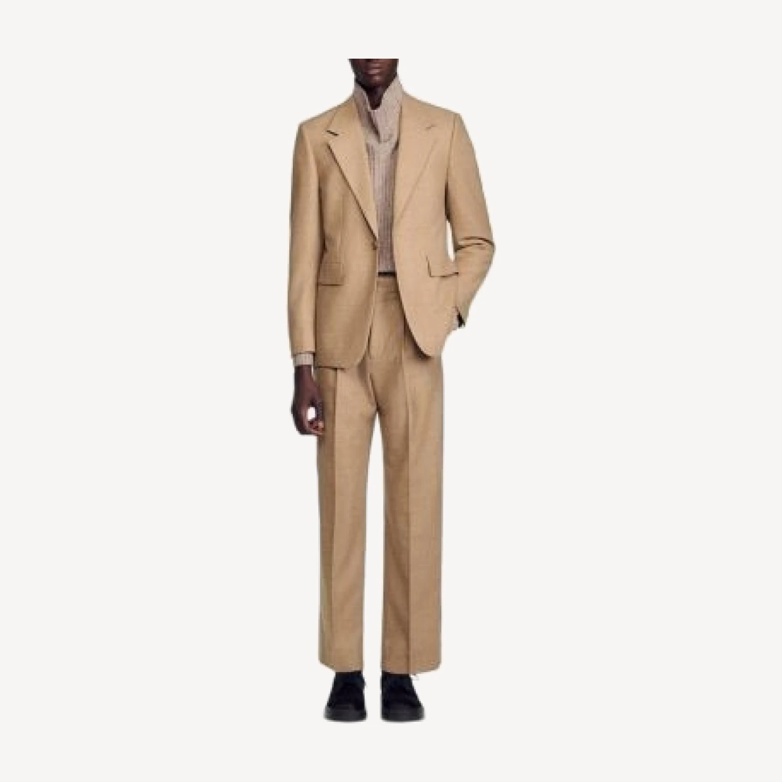 Sandro Wool Mode Flannel Wide Fit Suit Jacket