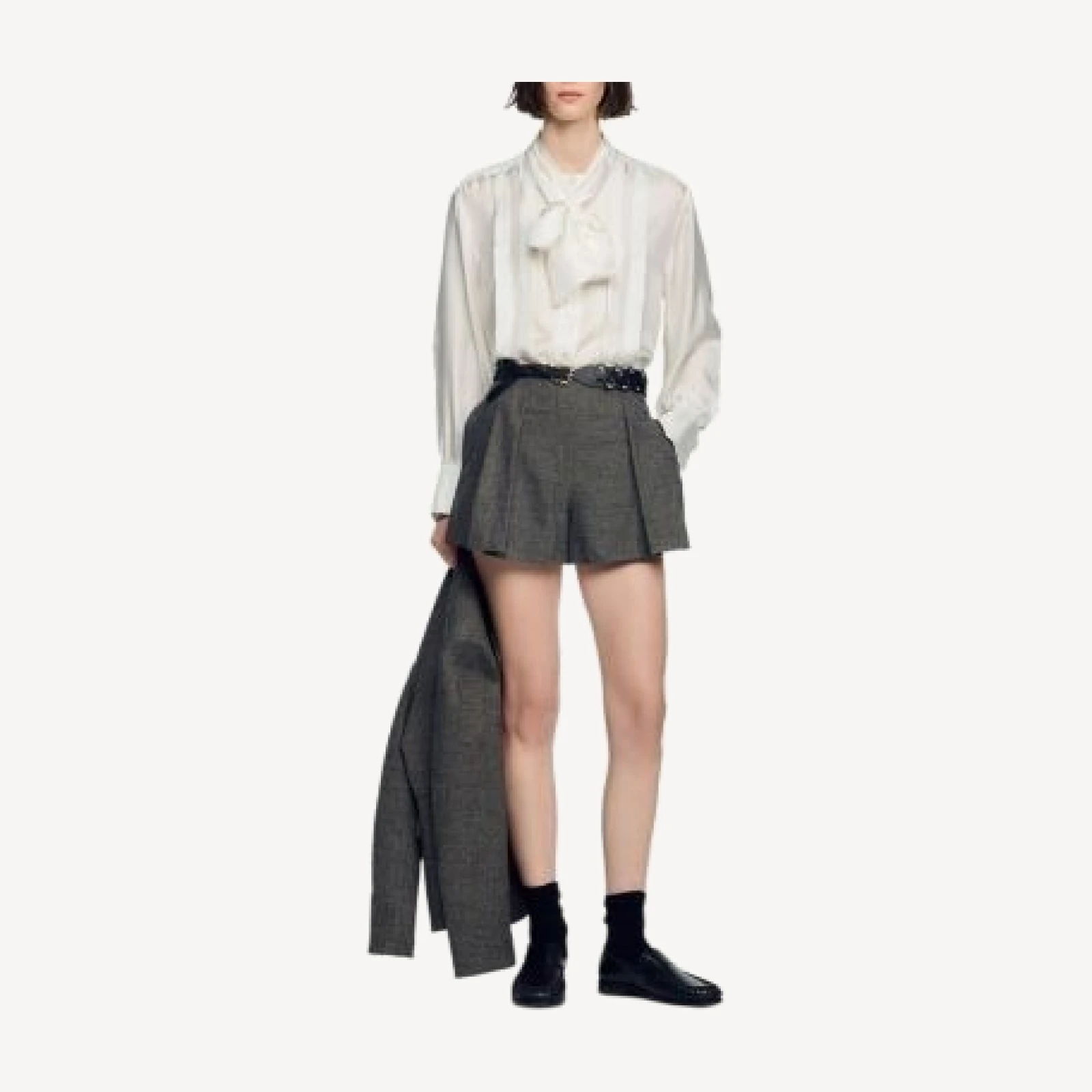 Sandro Nerina Pleated Houndstooth Shorts