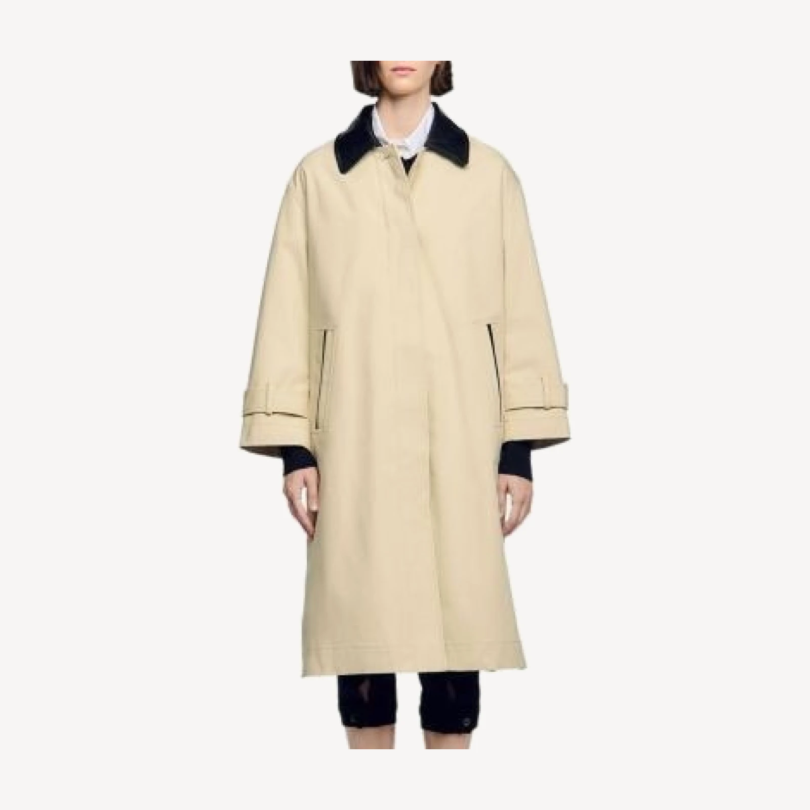 Sandro Harrison Cotton Leather Collar Coat
