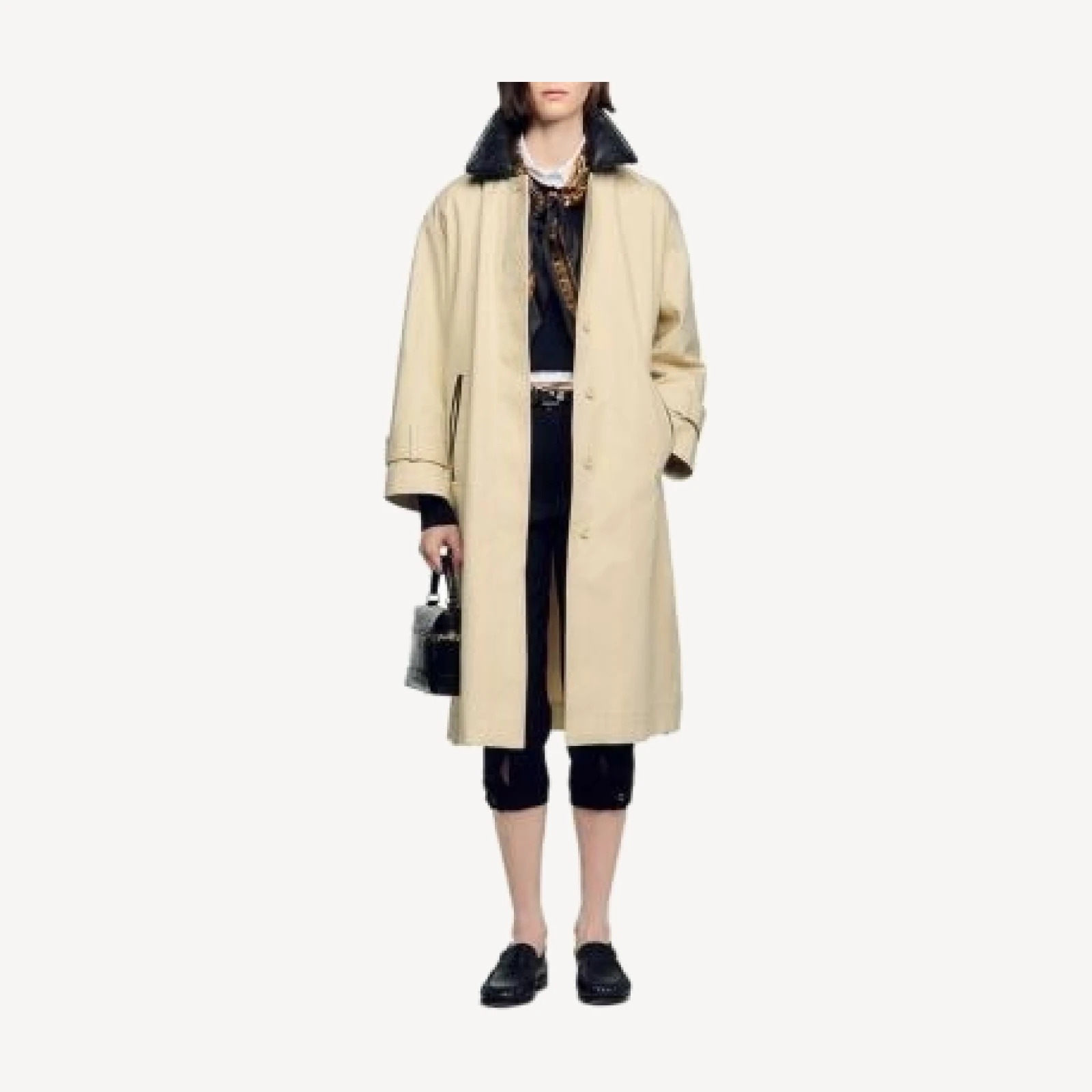 Sandro Harrison Cotton Leather Collar Coat