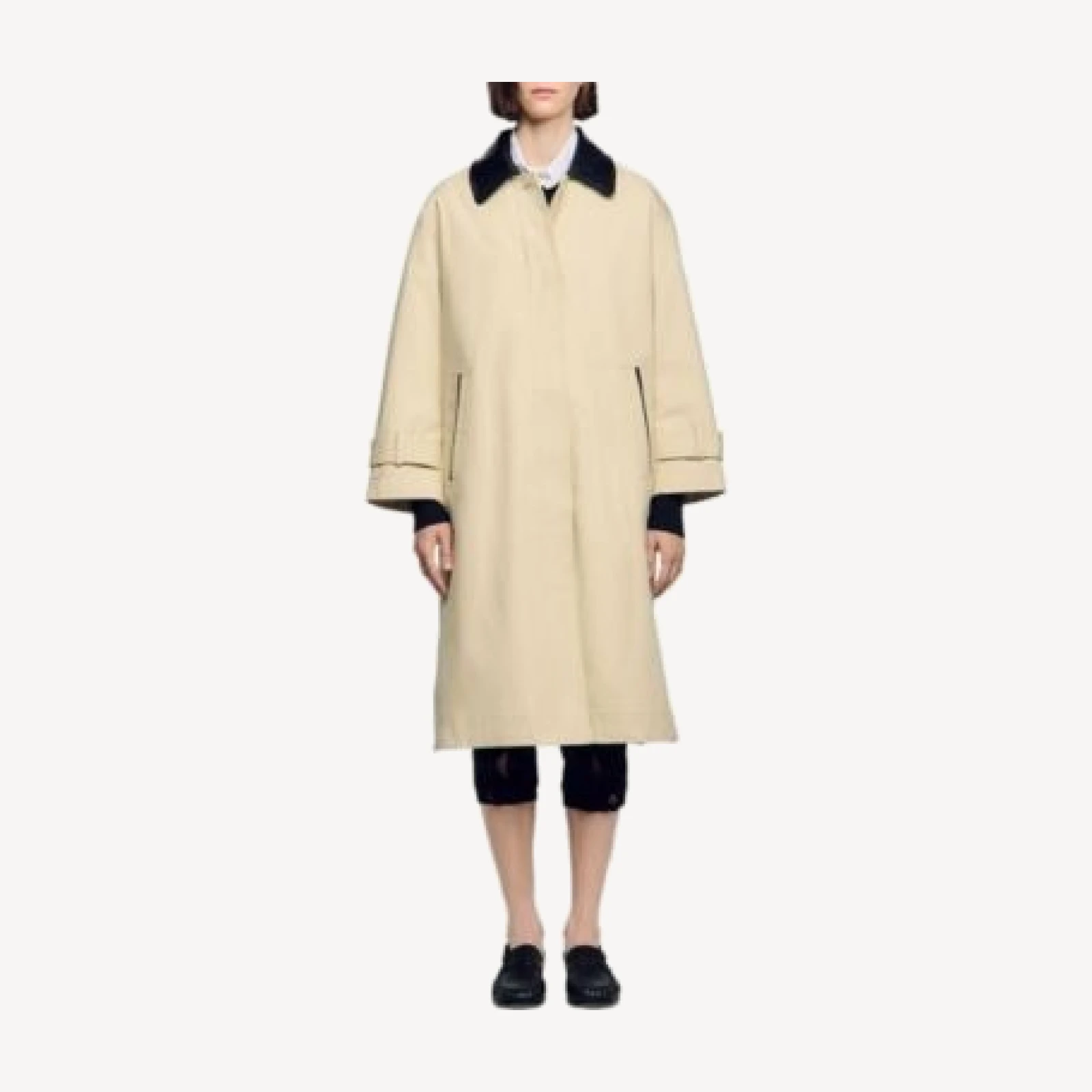 Sandro Harrison Cotton Leather Collar Coat