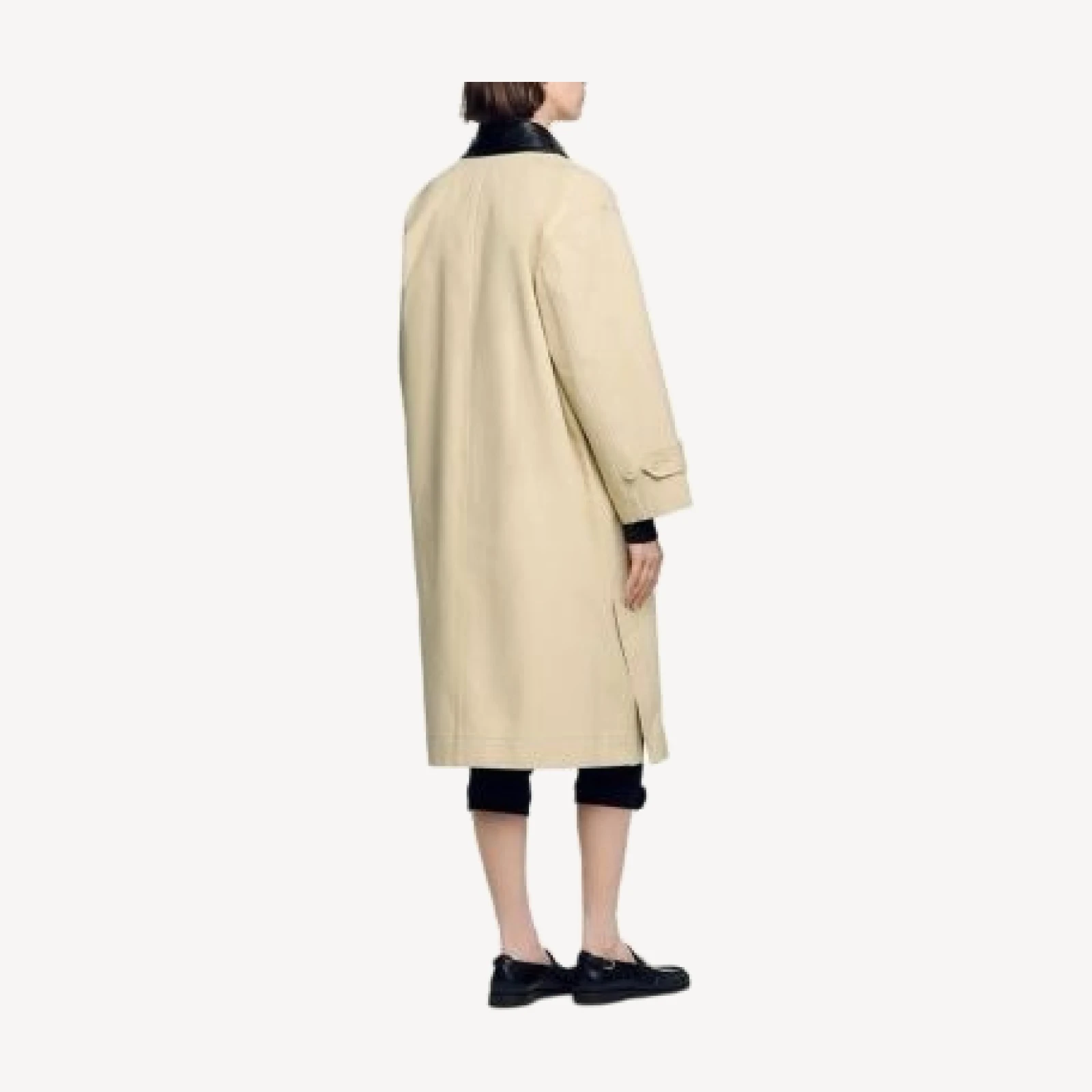 Sandro Harrison Cotton Leather Collar Coat