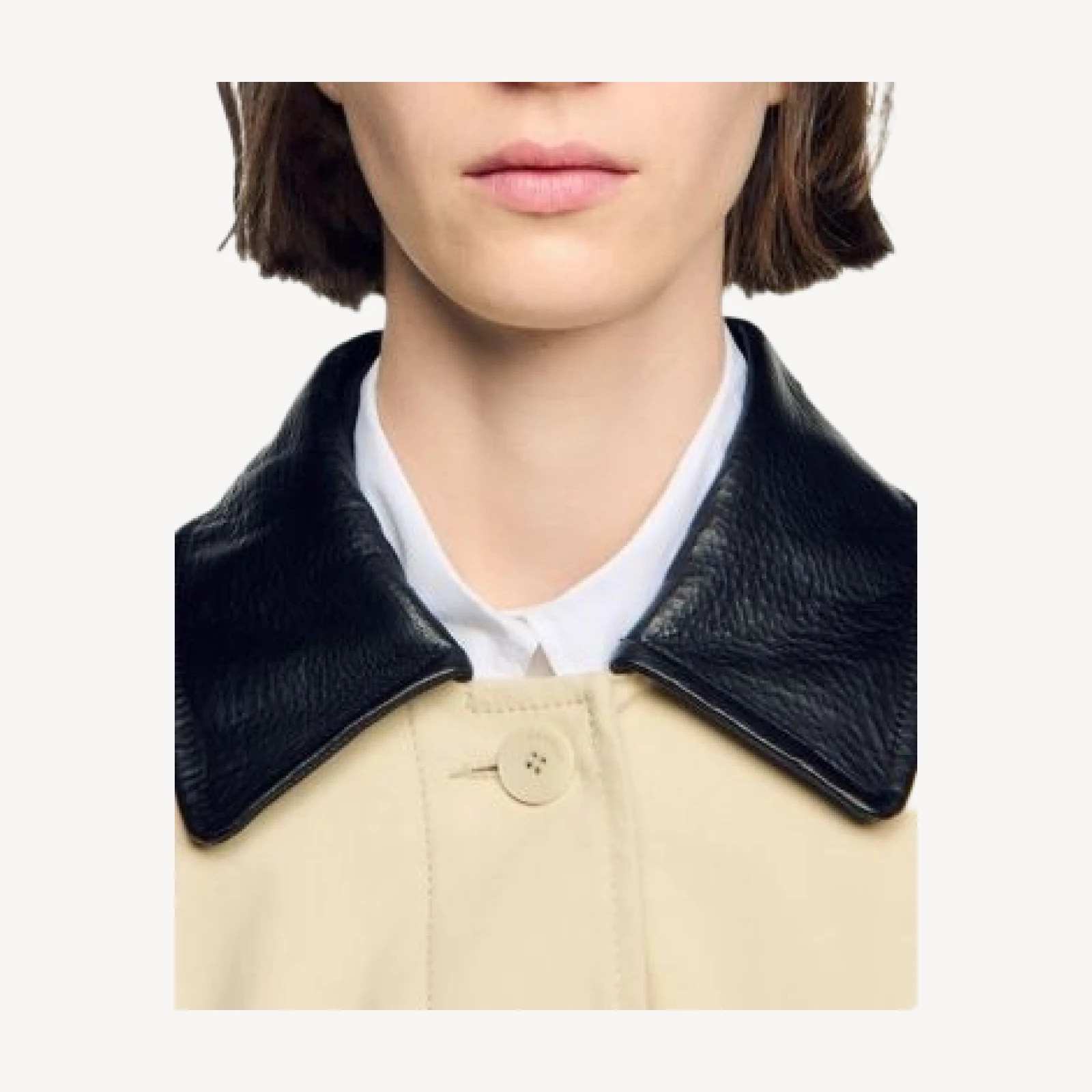 Sandro Harrison Cotton Leather Collar Coat