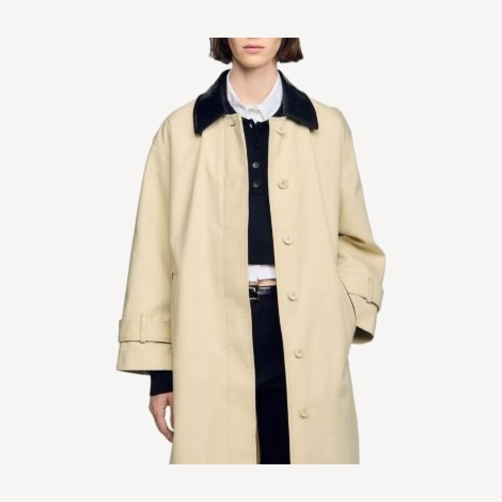 Sandro Harrison Cotton Leather Collar Coat