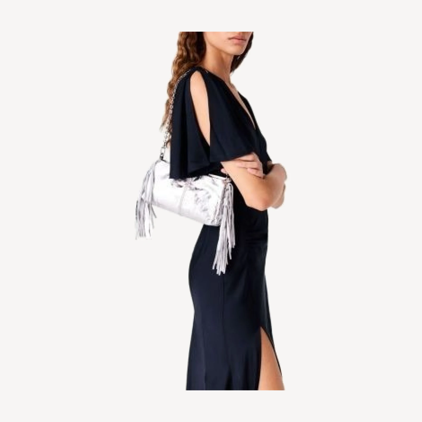 Maje Draped V Neck Satin Maxi Dress