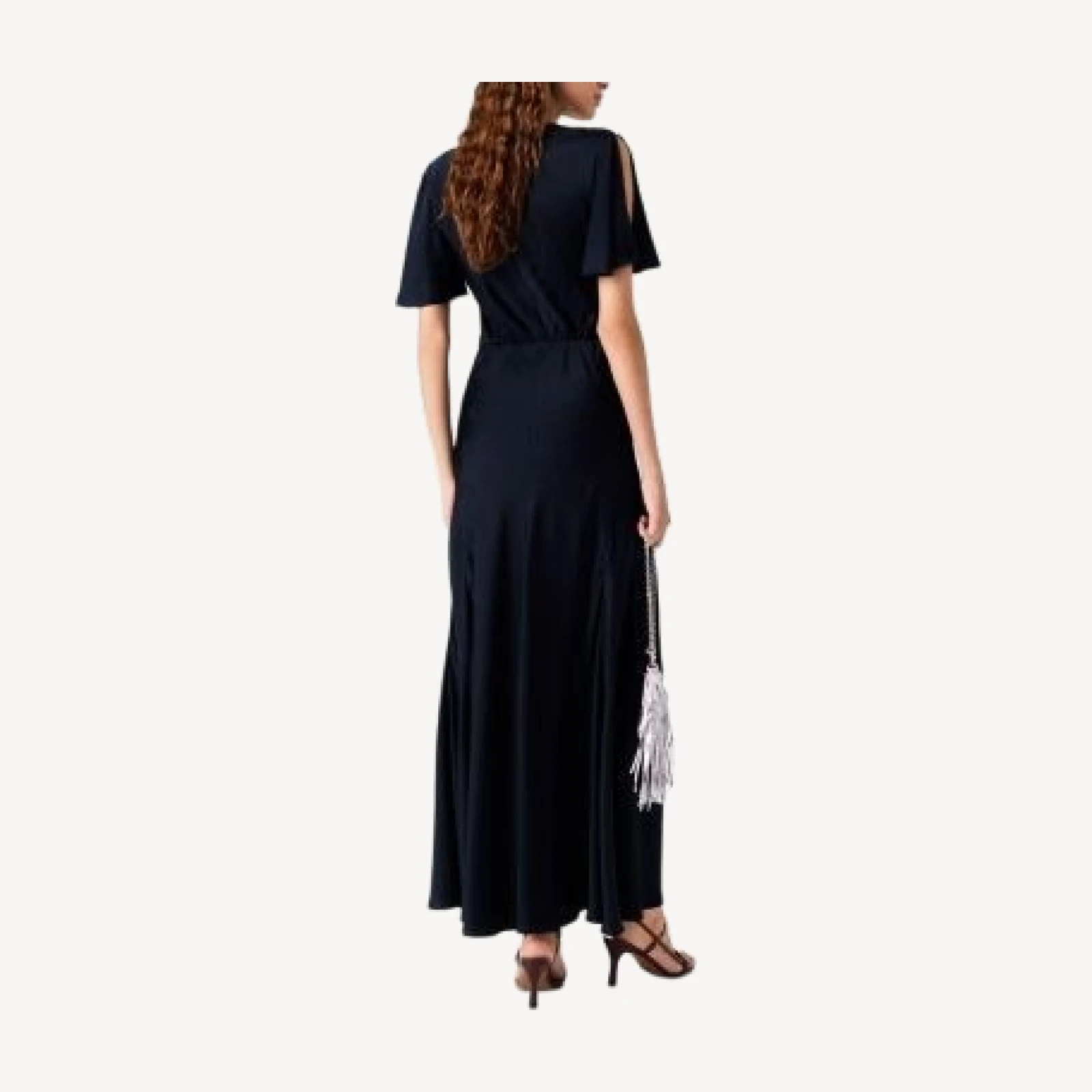 Maje Draped V Neck Satin Maxi Dress