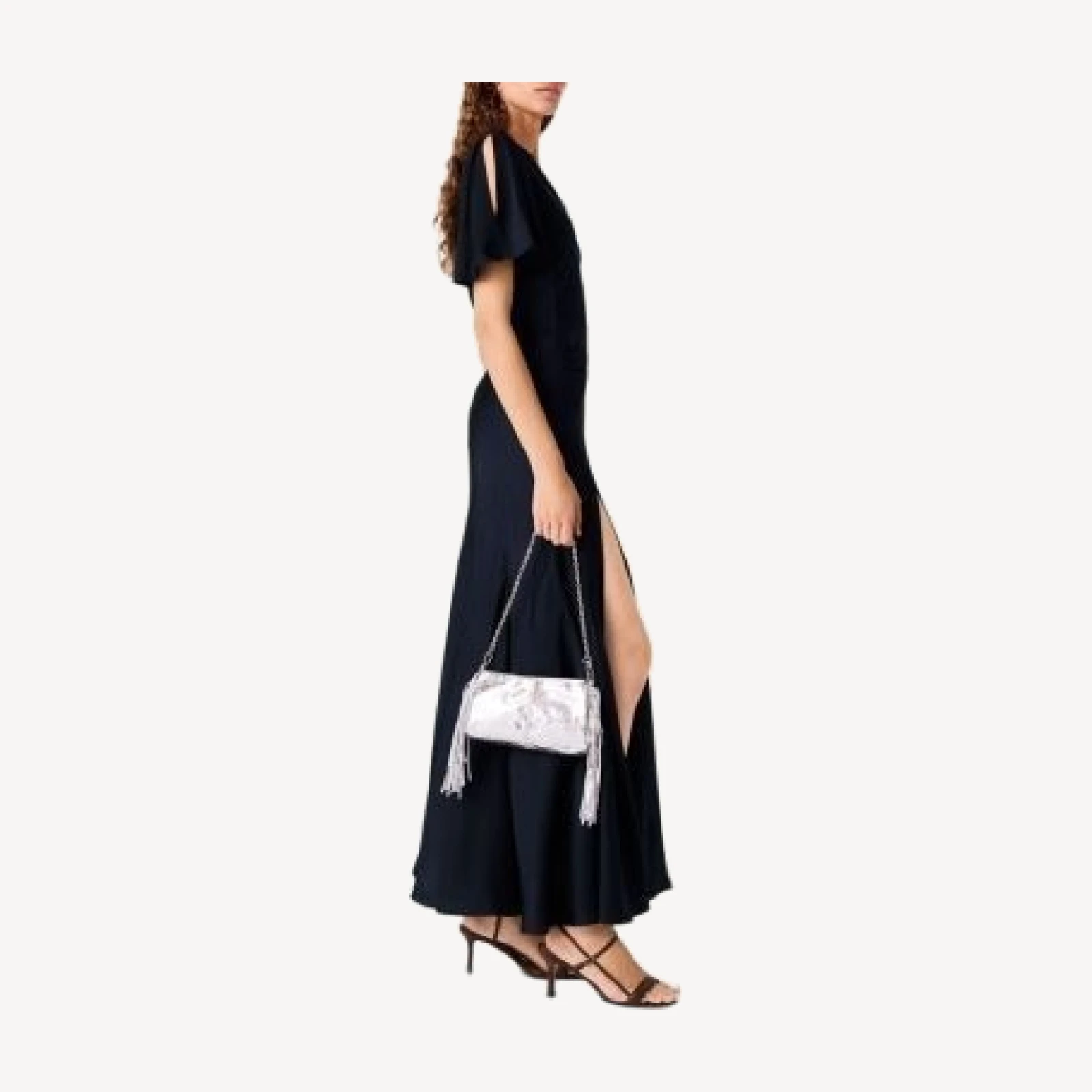 Maje Draped V Neck Satin Maxi Dress