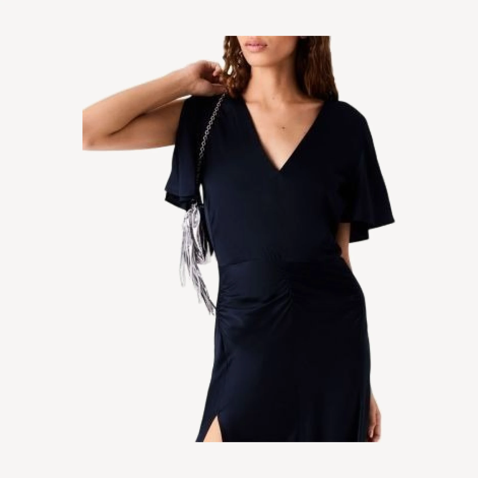 Maje Draped V Neck Satin Maxi Dress