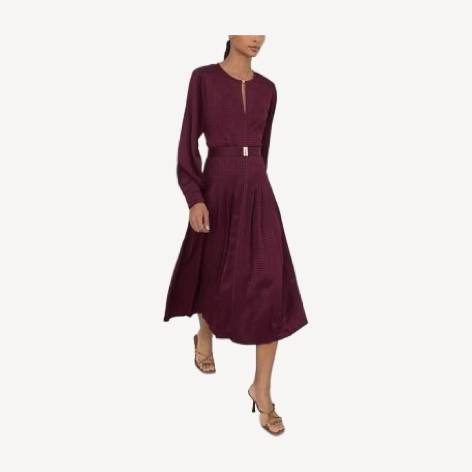 Reiss Kea Houndstooth Check Belted Midi Dress
